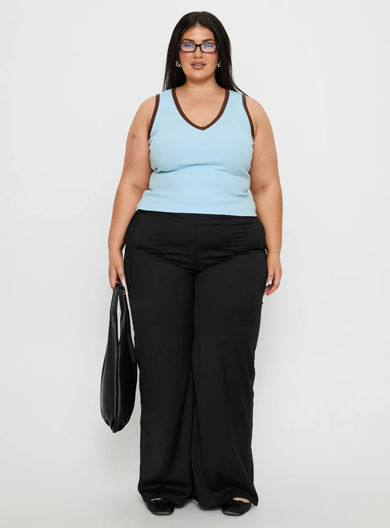 Baseline V Neck Rib Tank Top Blue / Brown Curve - Image 7