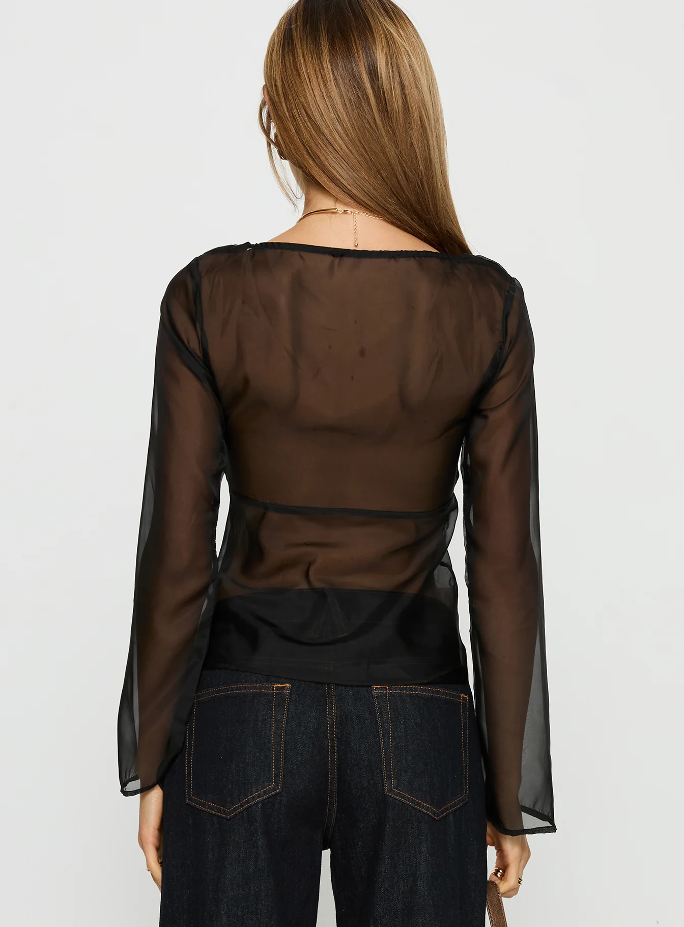 Beecher Sheer Long Sleeve Top Black - Image 4