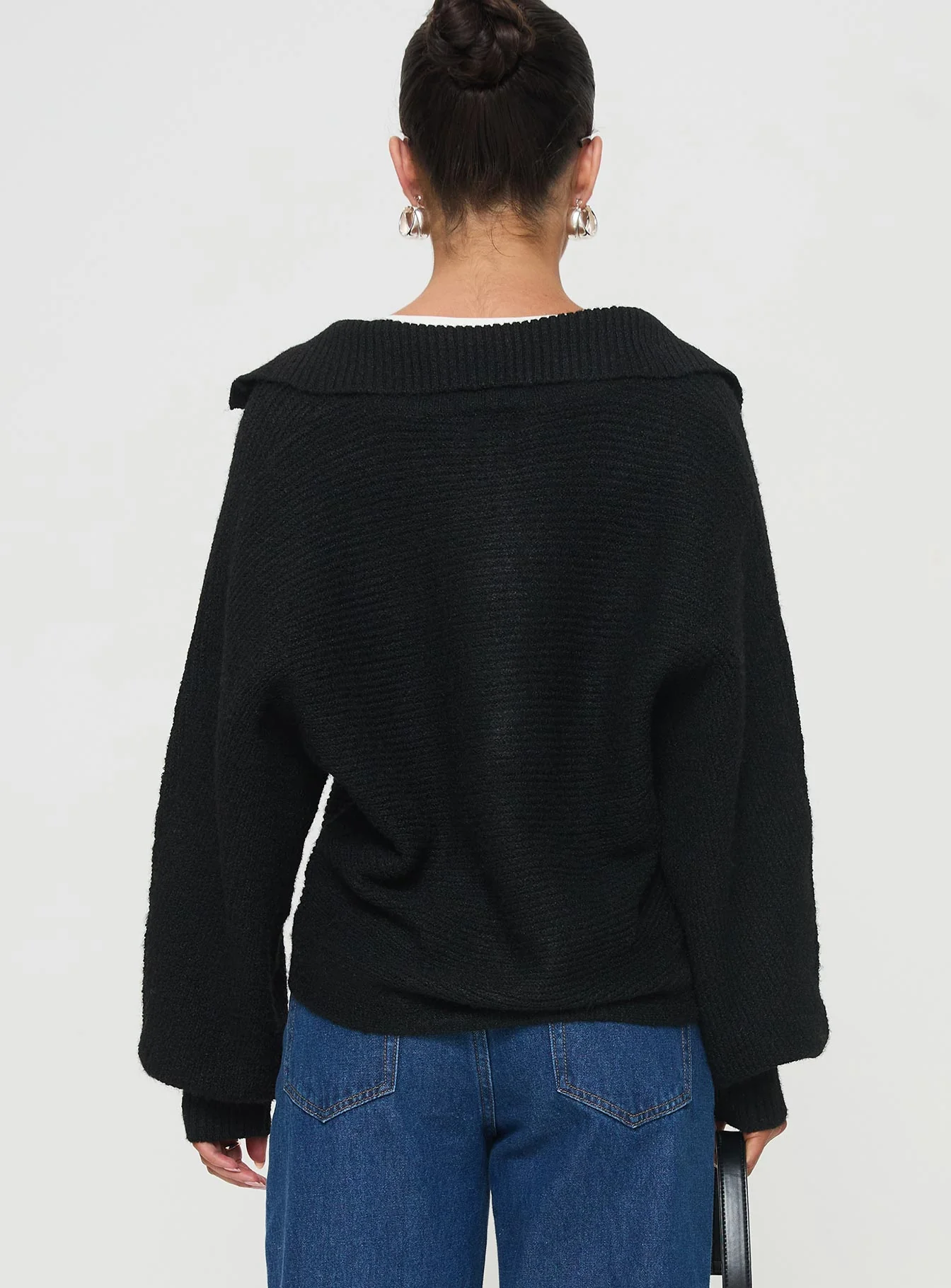 Bella Notched Neck Sweater Black - Image 6