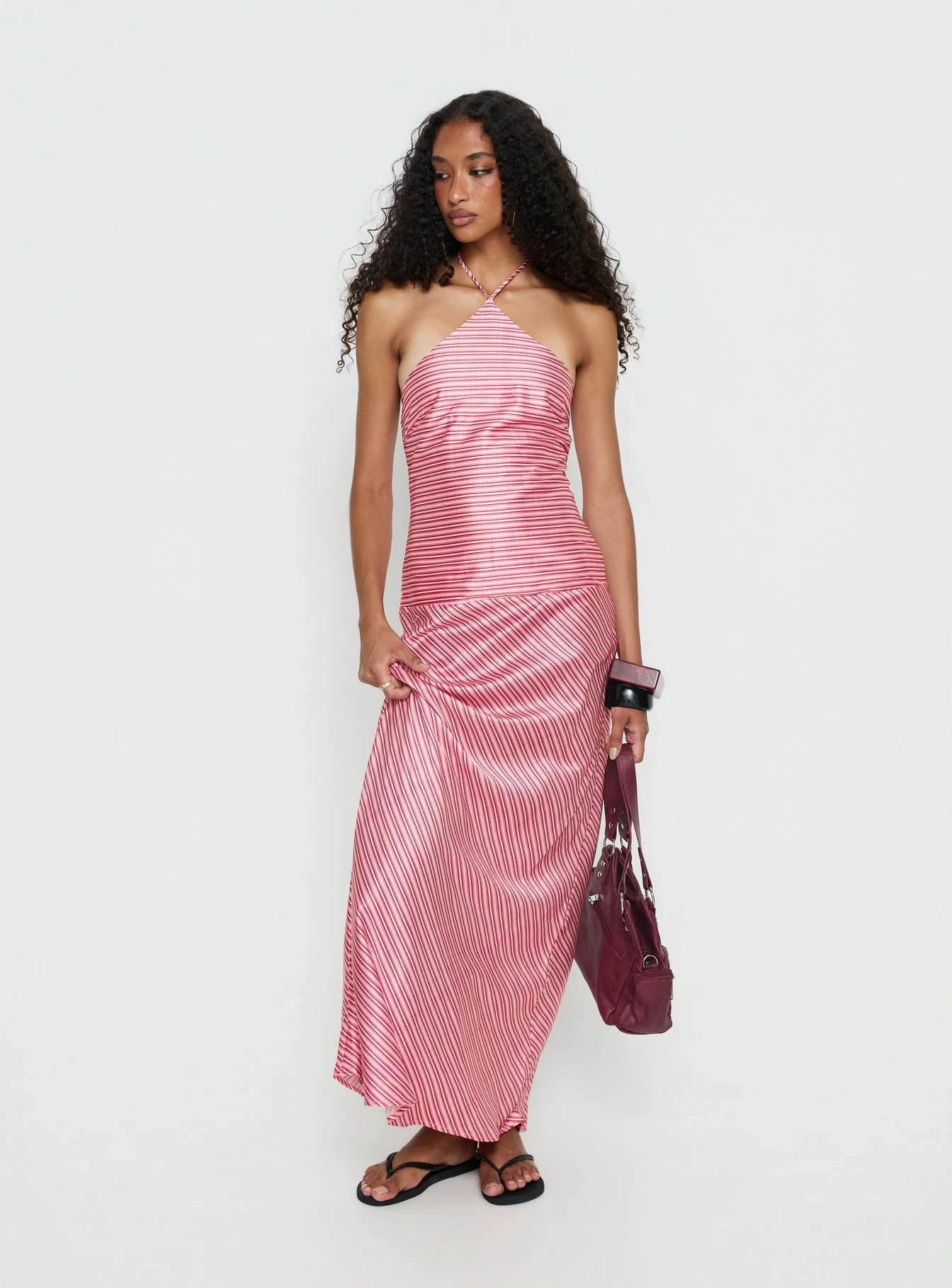 Bellamissimo Halter Maxi Dress Pink Stripe - Image 3