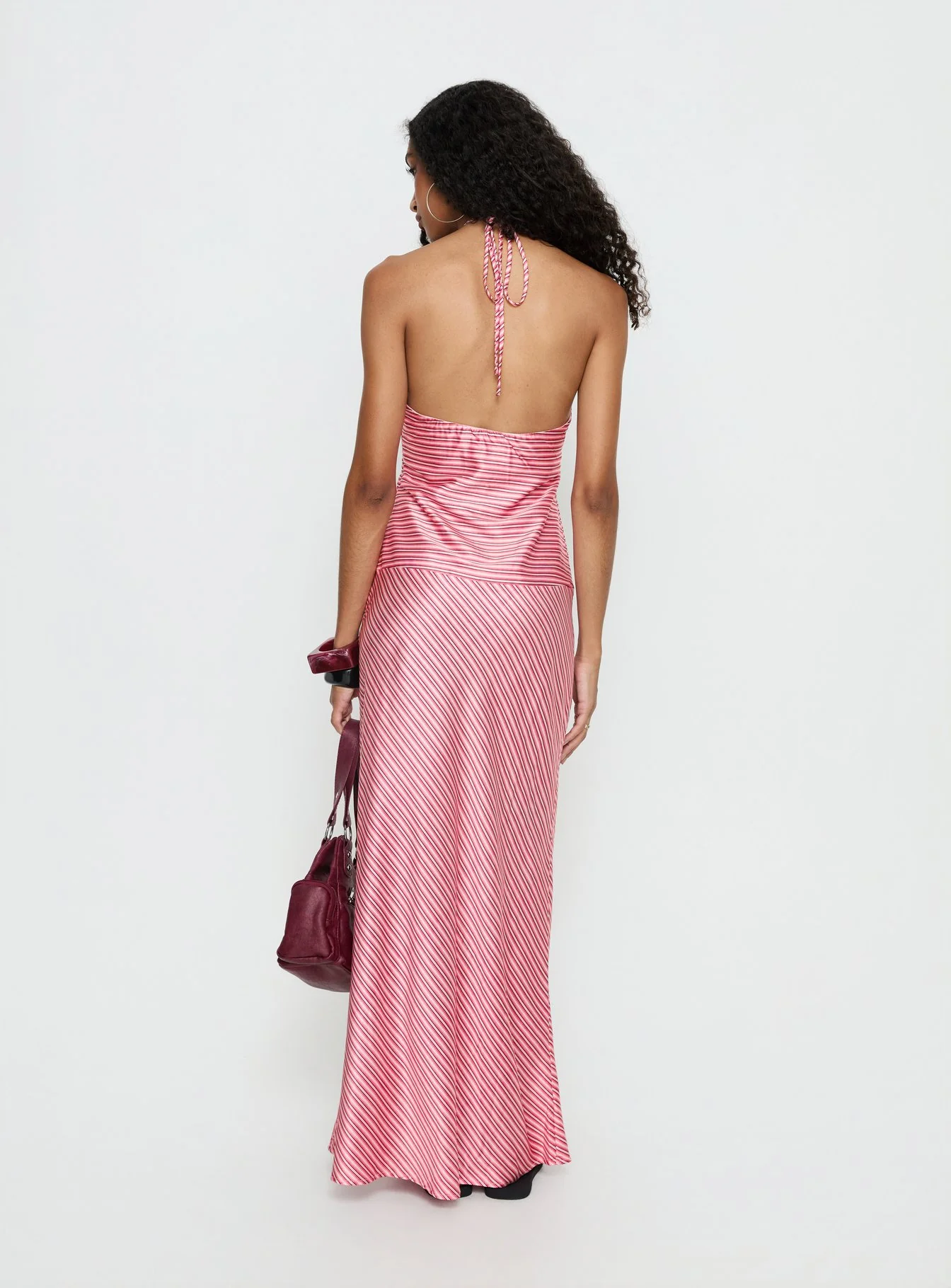 Bellamissimo Halter Maxi Dress Pink Stripe - Image 5