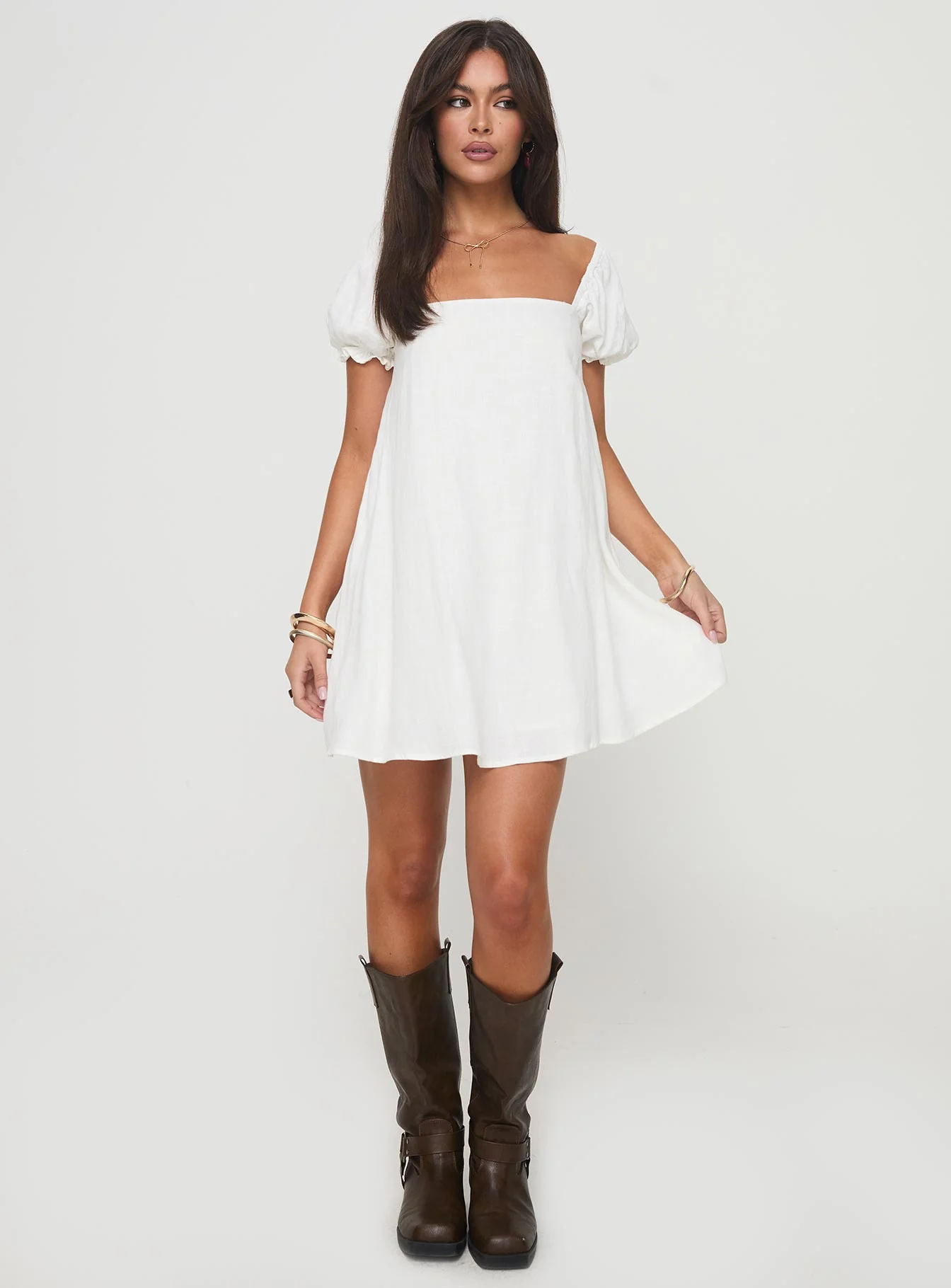 Beyond Linen Blend Mini Dress White - Image 3