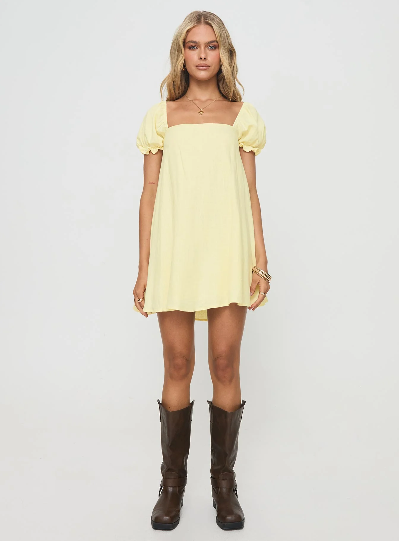 Beyond Linen Blend Mini Dress Yellow - Image 7