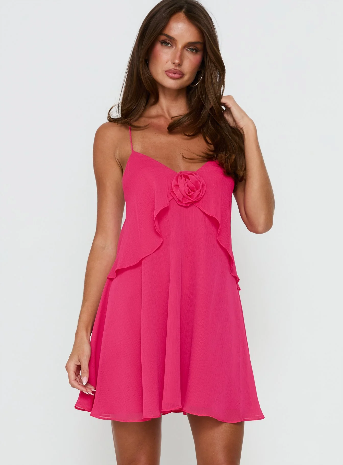Big Picture Chiffon Babydoll Frill Mini Dress Fuschia - Image 3