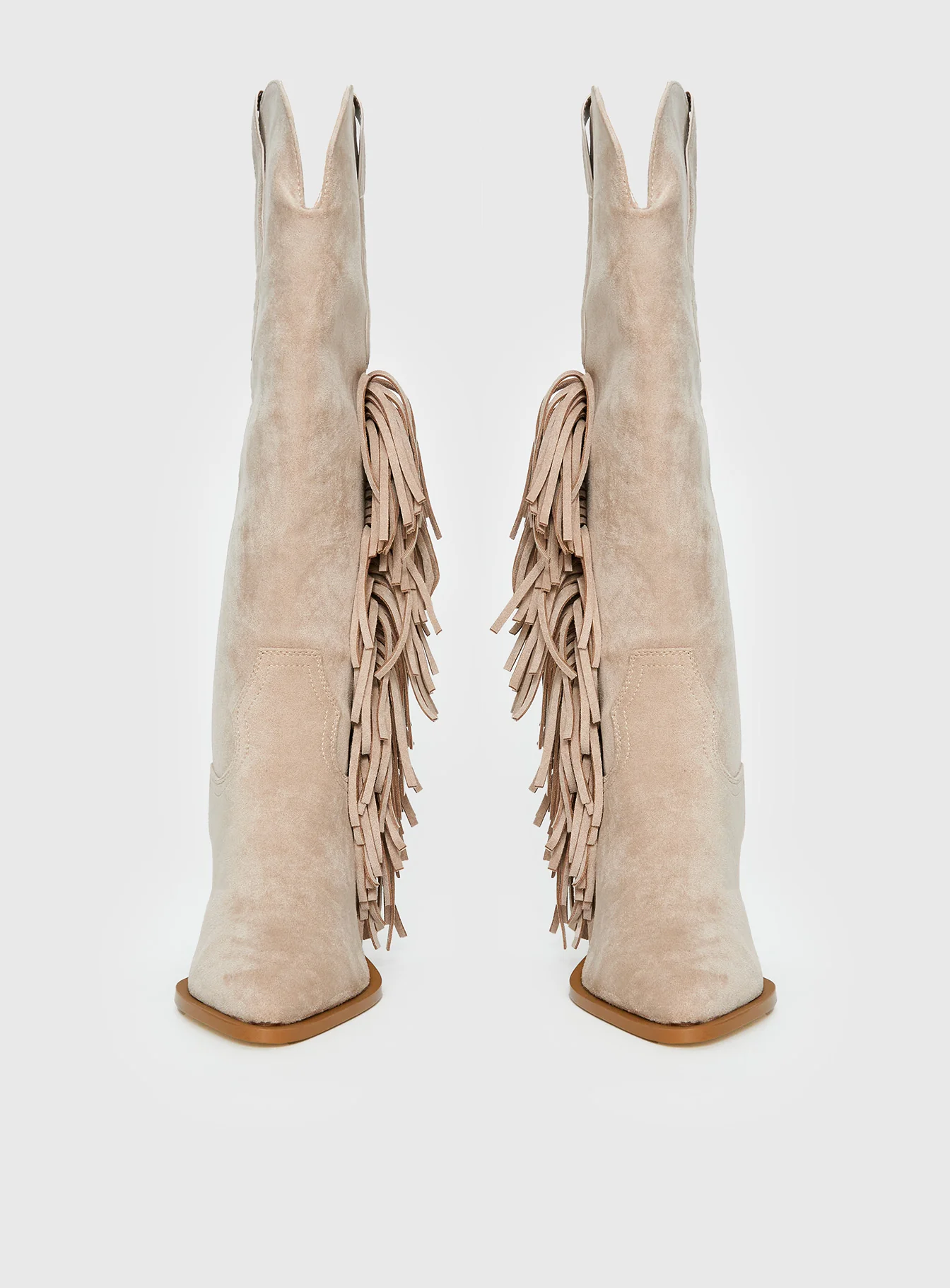 Billini Ardie Faux Suede Tassel Cowboy Boots Light Beige - Image 3