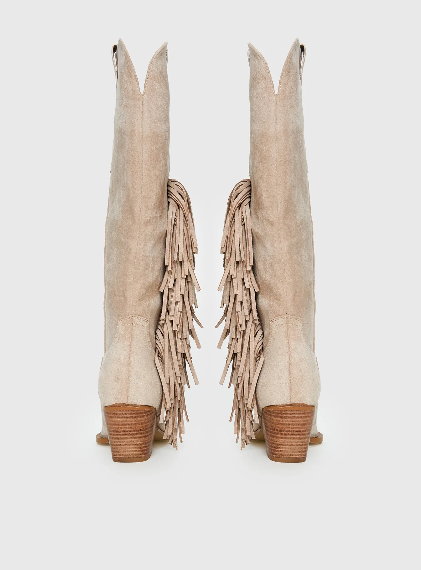 Billini Ardie Faux Suede Tassel Cowboy Boots Light Beige - Image 4
