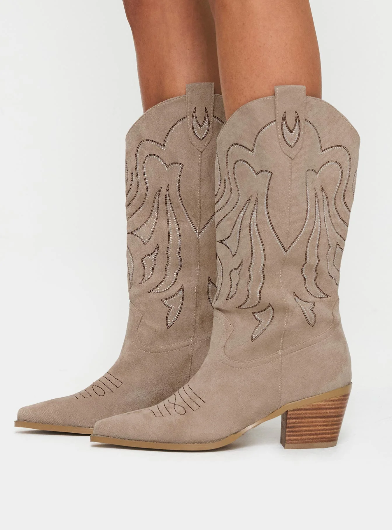 Billini Delanie Cowboy Boots Taupe Faux Suede - Image 3
