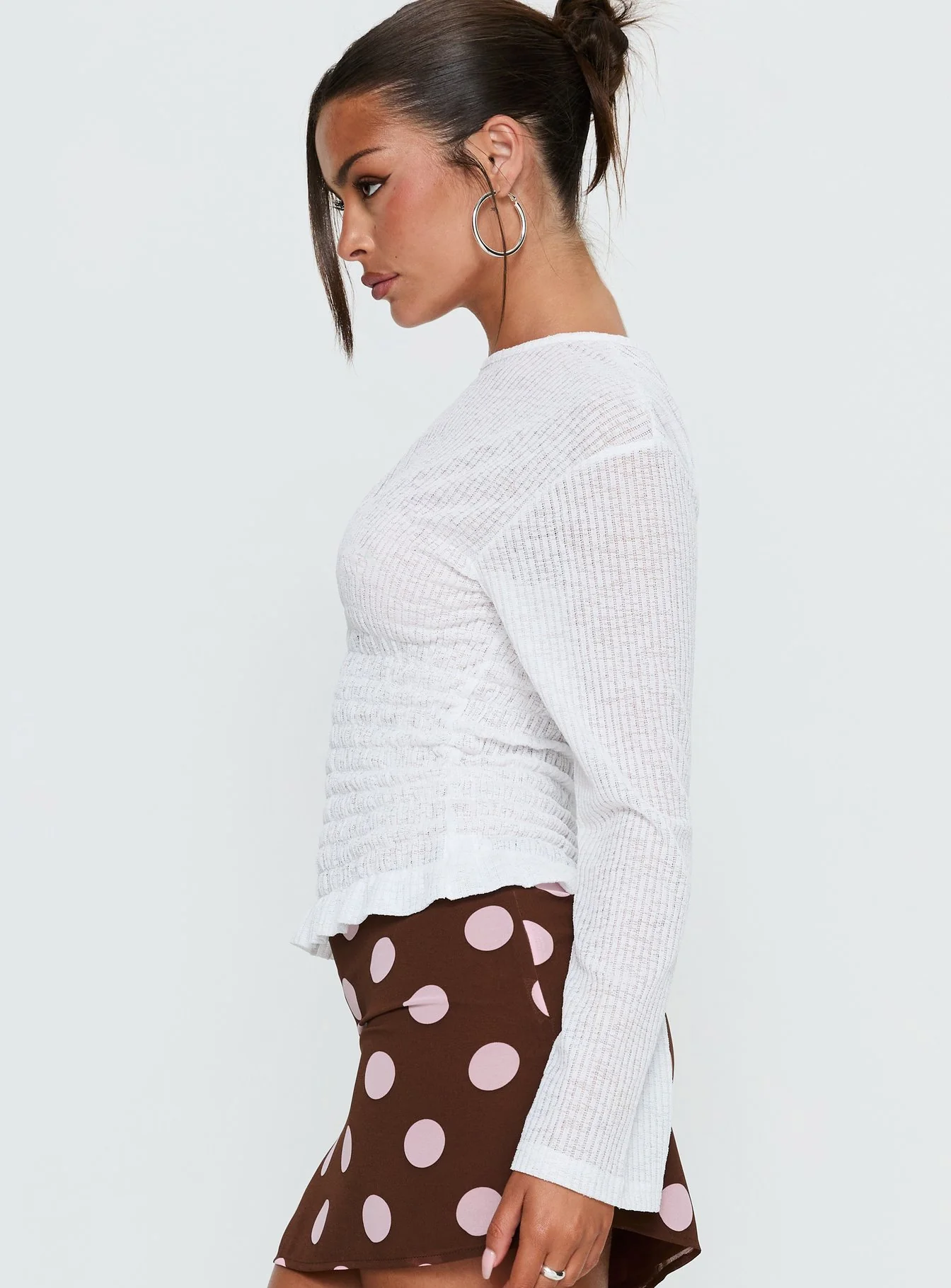 Bradly Shirred Long Sleeve Top White - Image 4