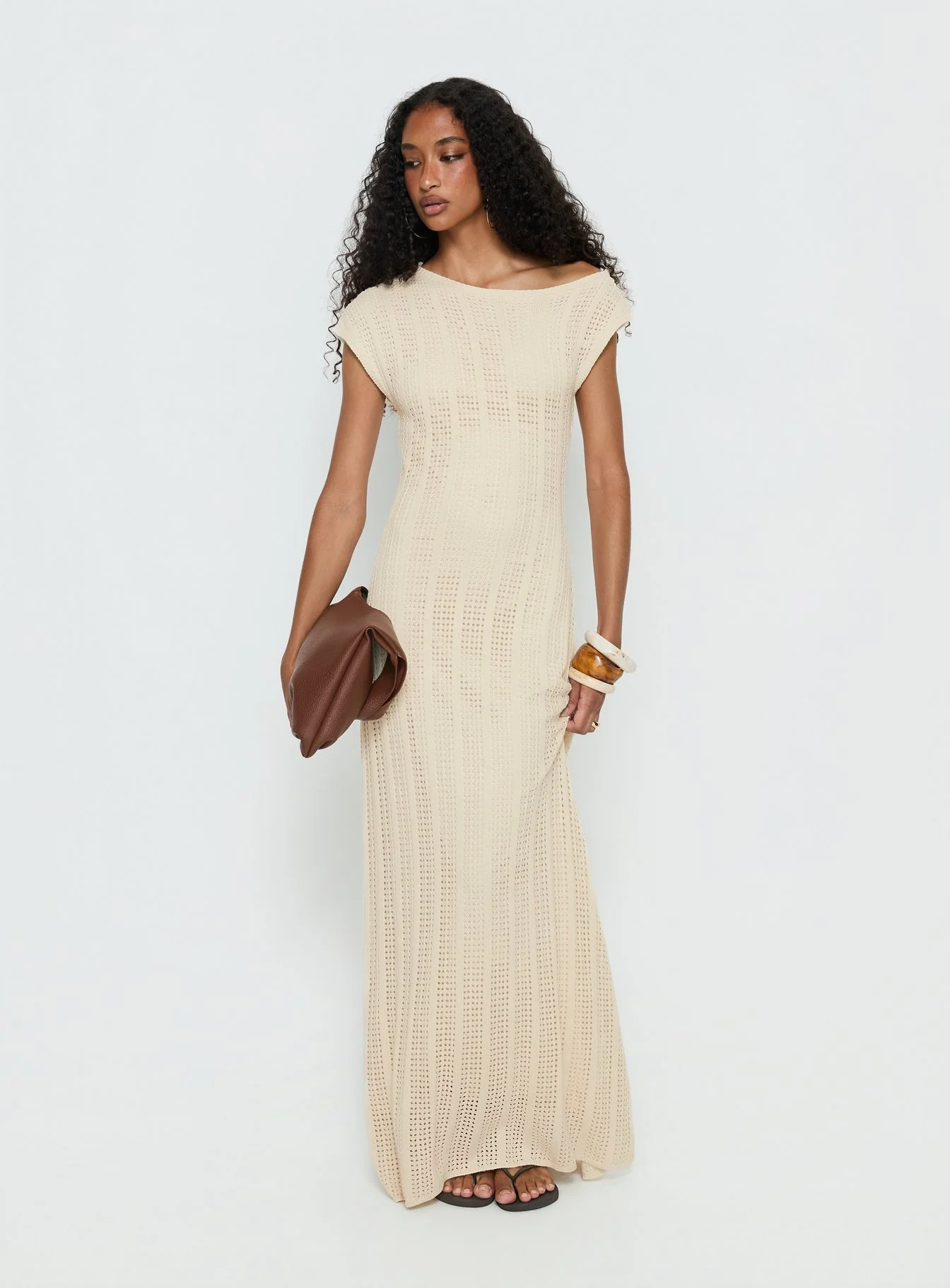 Break My Soul Knit One Shoulder Maxi Dress Beige - Image 3