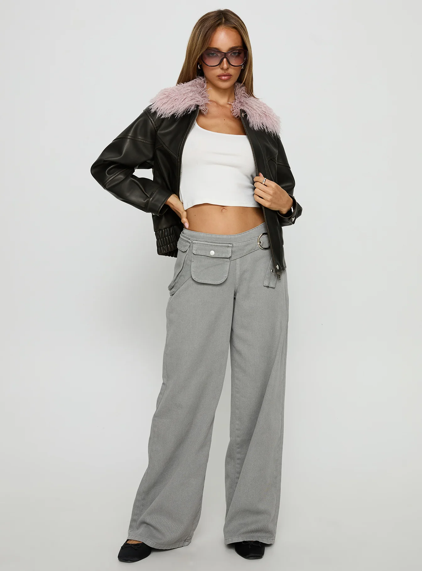Brittanni Fluffy Collar Jacket Brown / Pink - Image 3