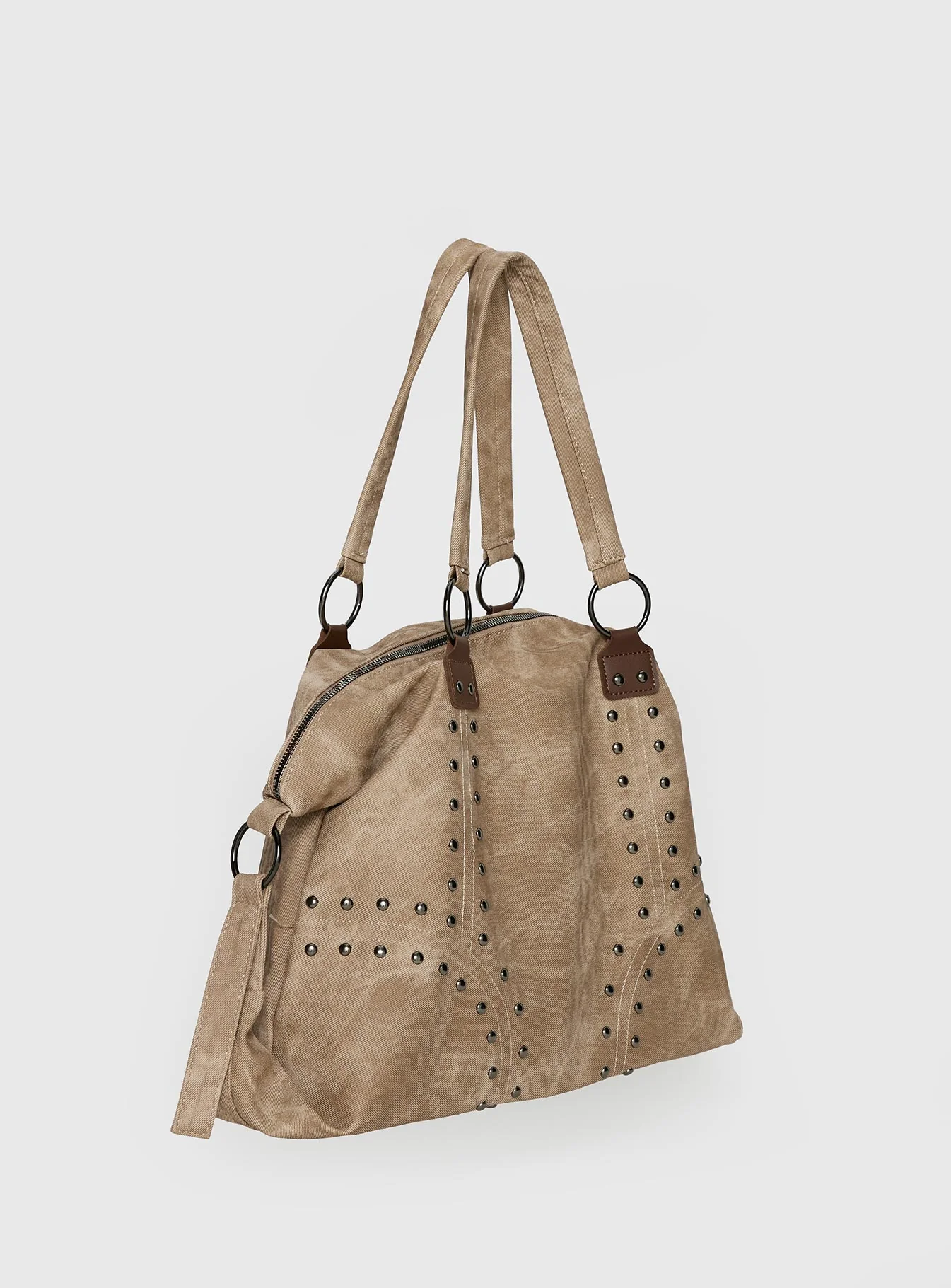 Brittin Stud Detail Shoulder Bag Beige - Image 3