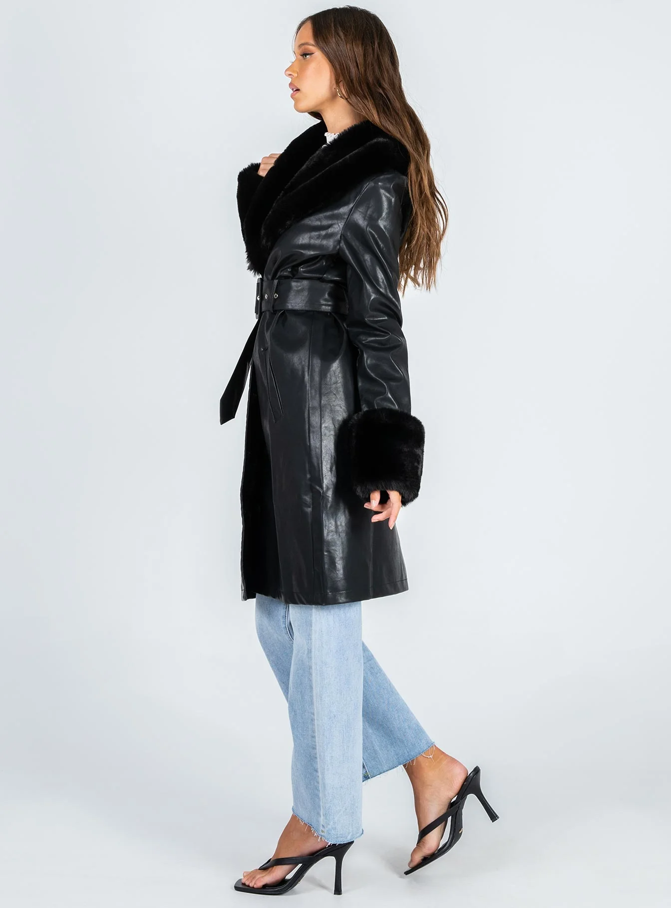 Brooklyn Faux Leather Long Coat Black - Image 5