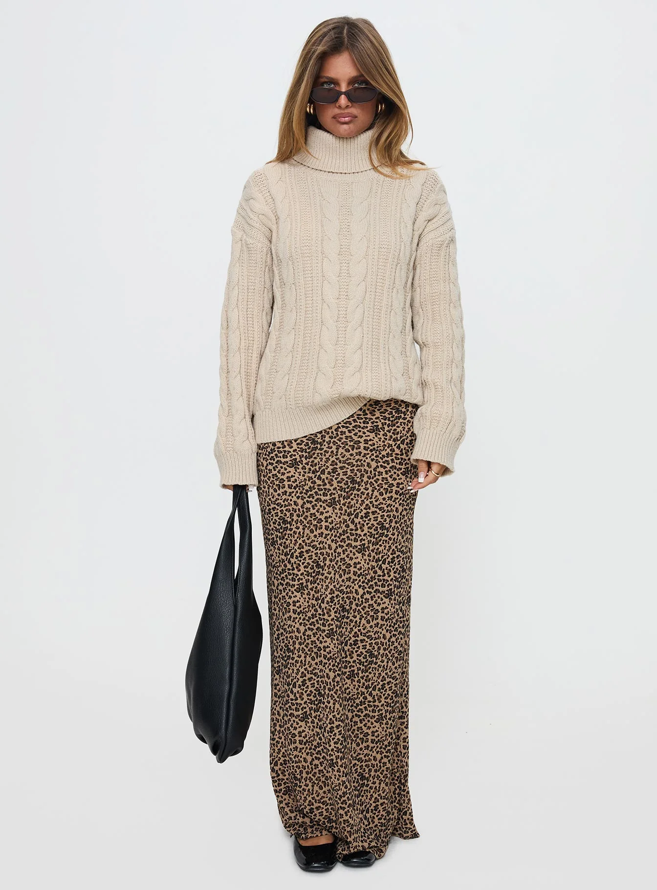 Bryden Turtleneck Cable Knit Sweater Beige - Image 6