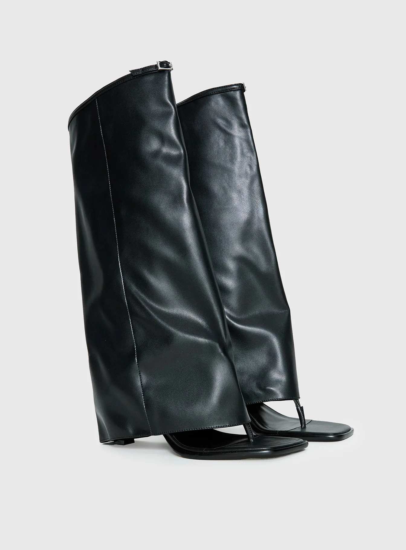 Burning Daylight Open Toe Knee High Boots Black - Image 2
