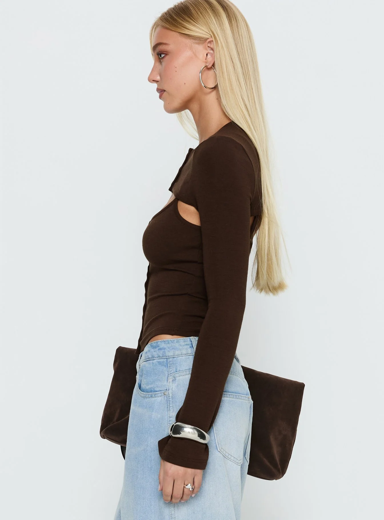 Camira Keyhole Two Piece Long Sleeve Top Brown - Image 3