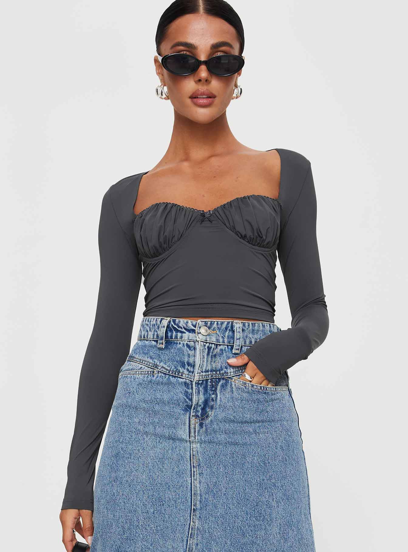 Candyce Long Sleeve Top Slate - Image 2