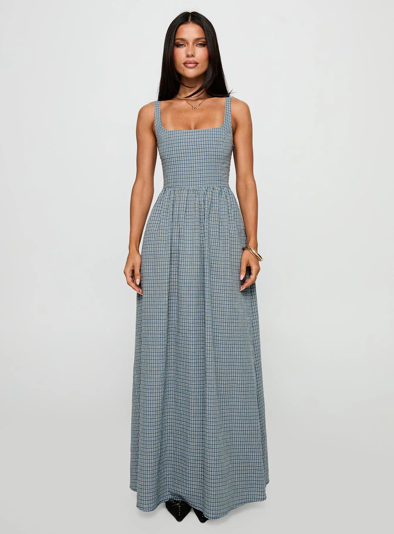 Cartmel Check Maxi Dress Navy - Image 7