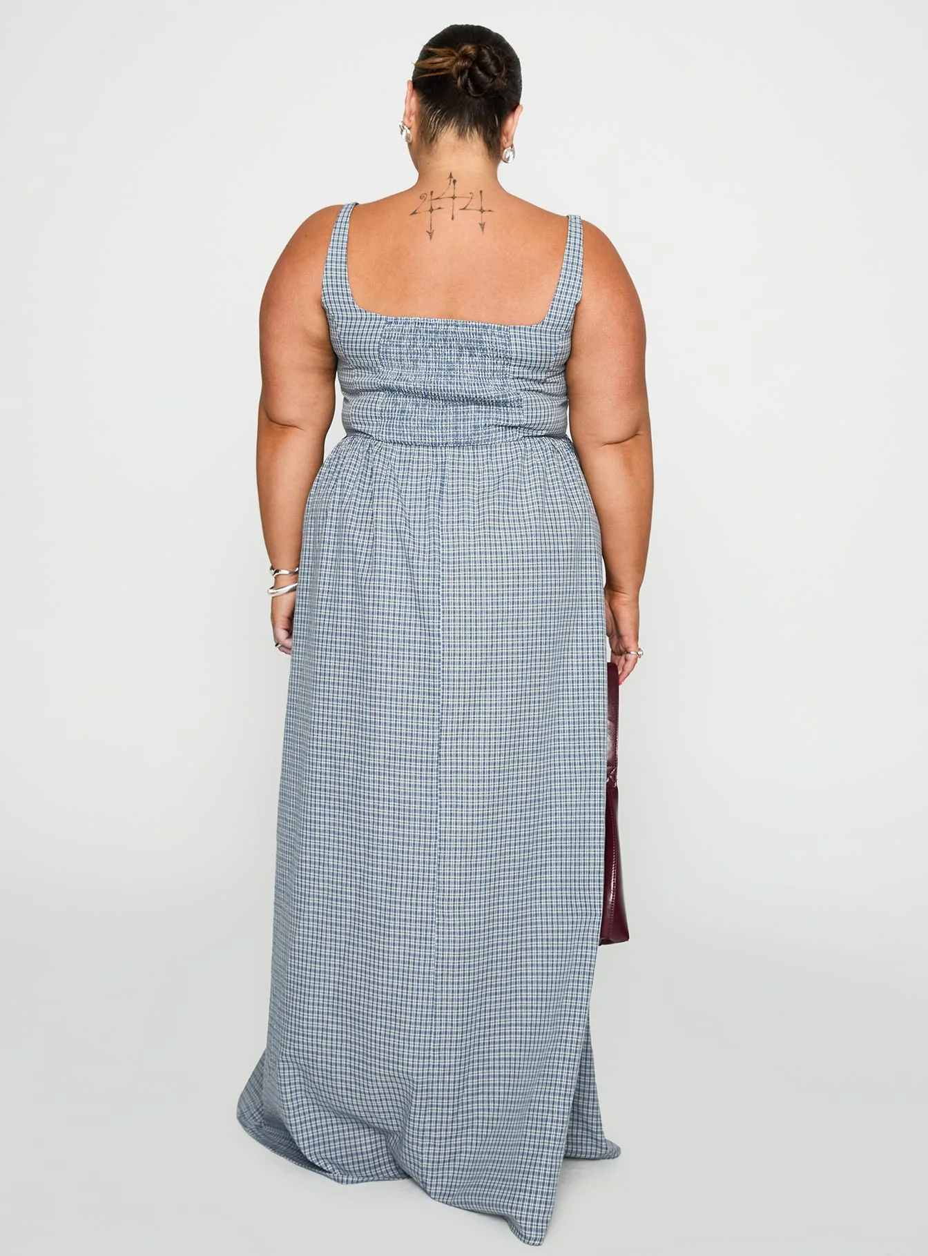 Cartmel Check Maxi Dress Navy Curve - Image 5