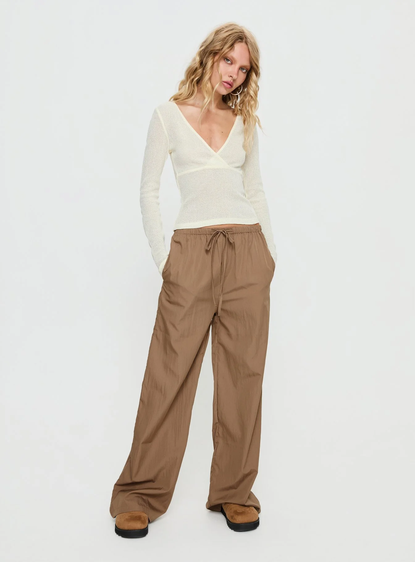 Cassidey Cross Front Long Sleeve Top Cream - Image 2