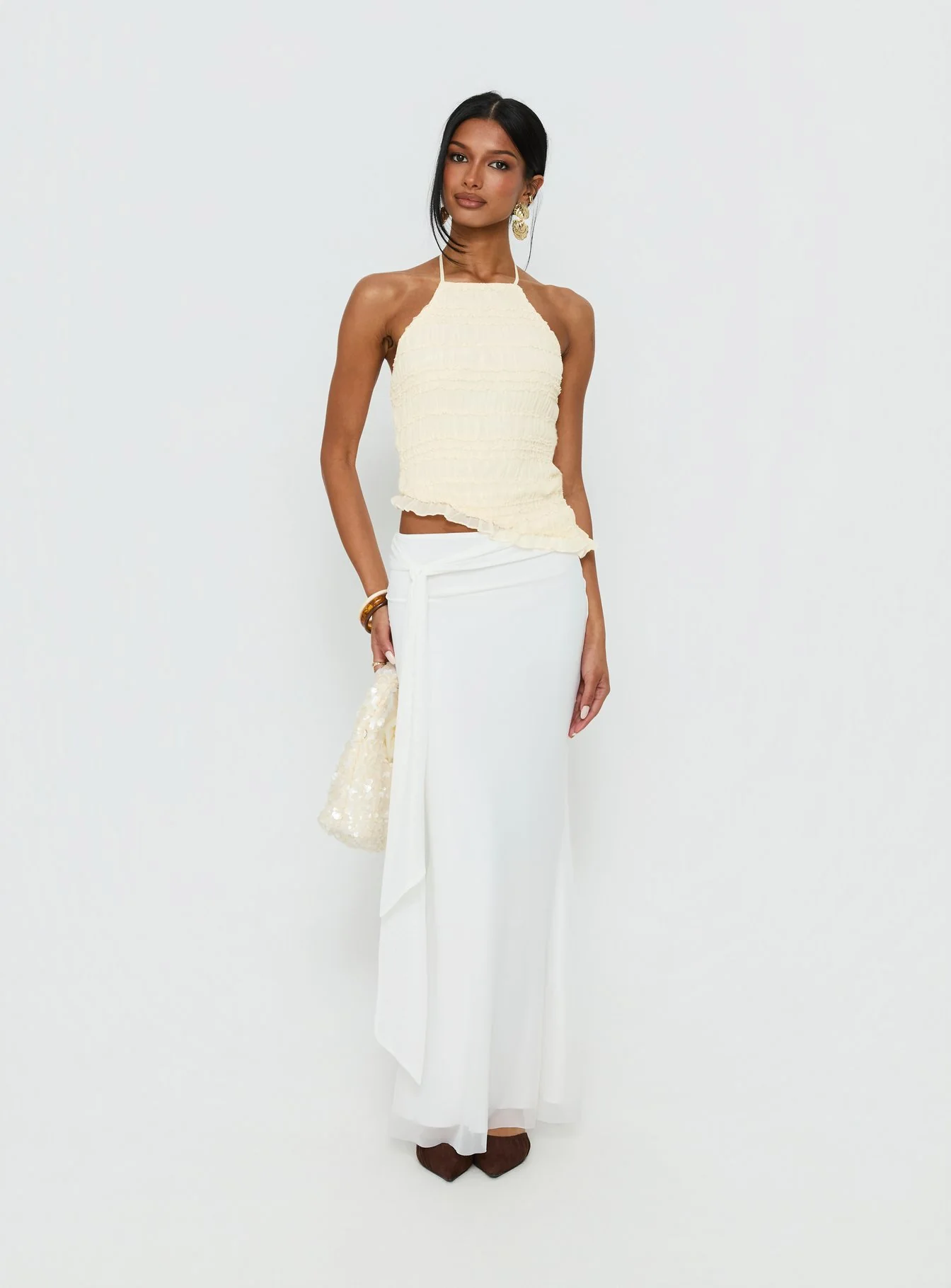 Caviar Tie Maxi Skirt White - Image 3