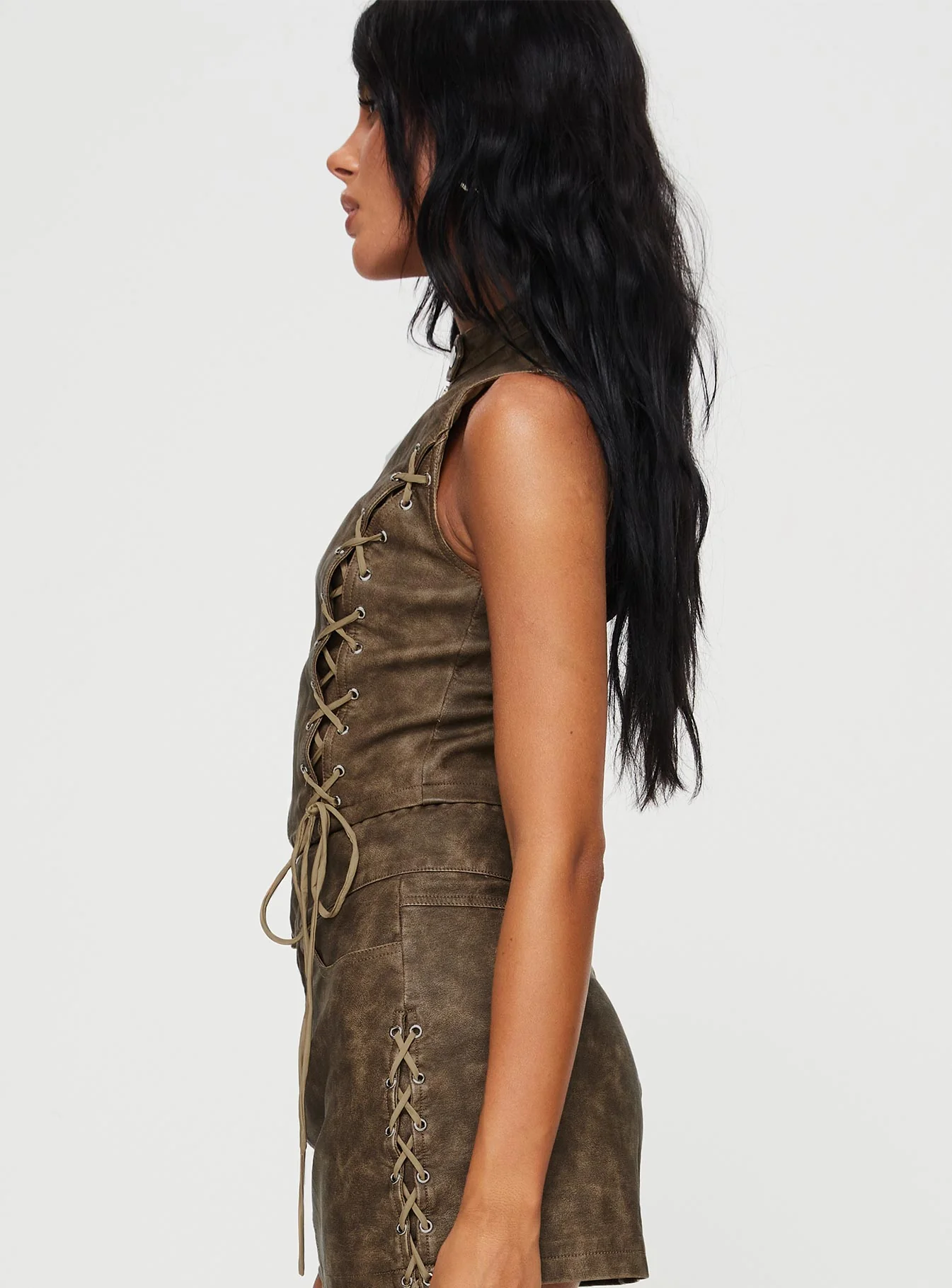 Ceejay Faux Leather Top Brown - Image 4