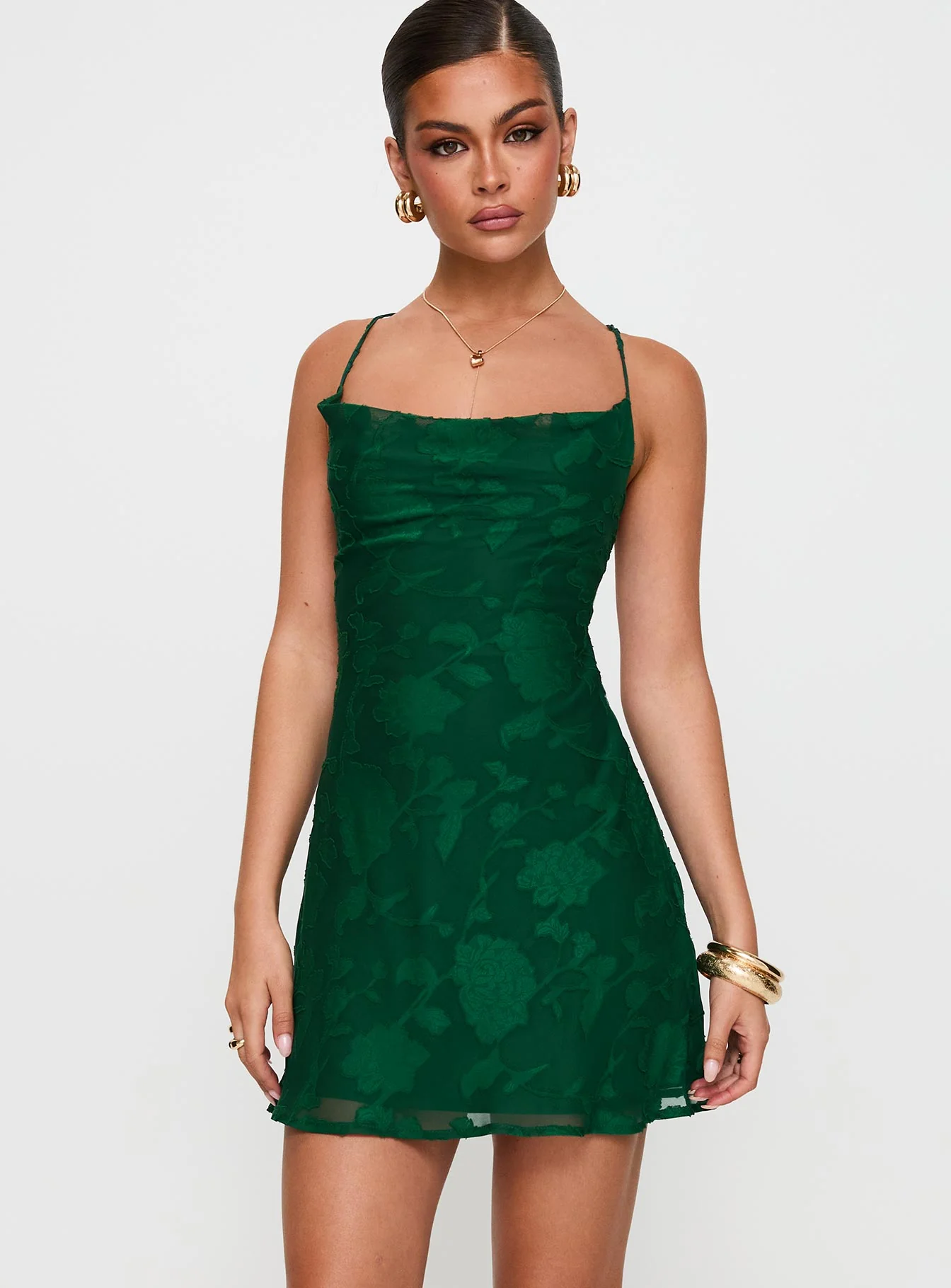Celena Mini Dress Forest Green Burnout - Image 2