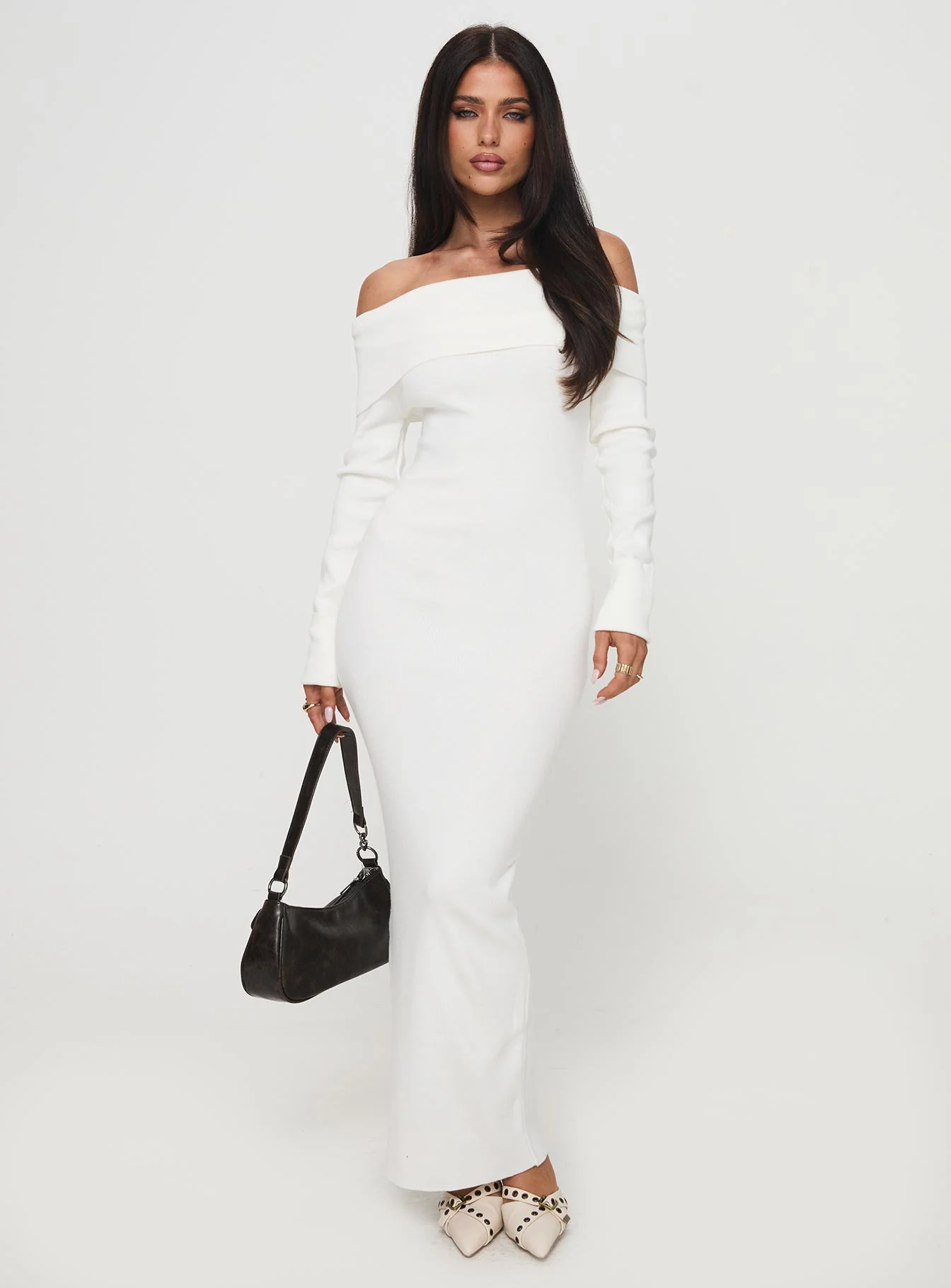 Celestara Long Sleeve Off Shoulder Maxi Dress White - Image 2