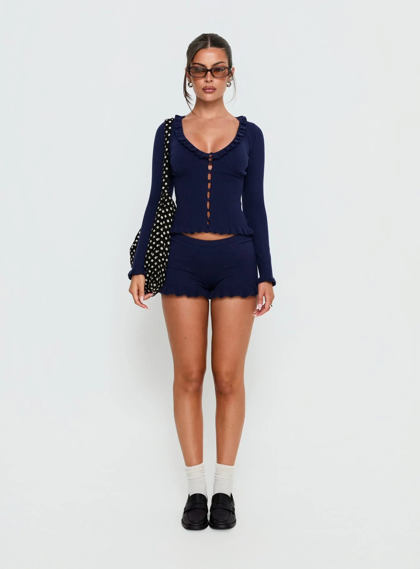 Ceria Frill Knit Shorts Navy - Image 7