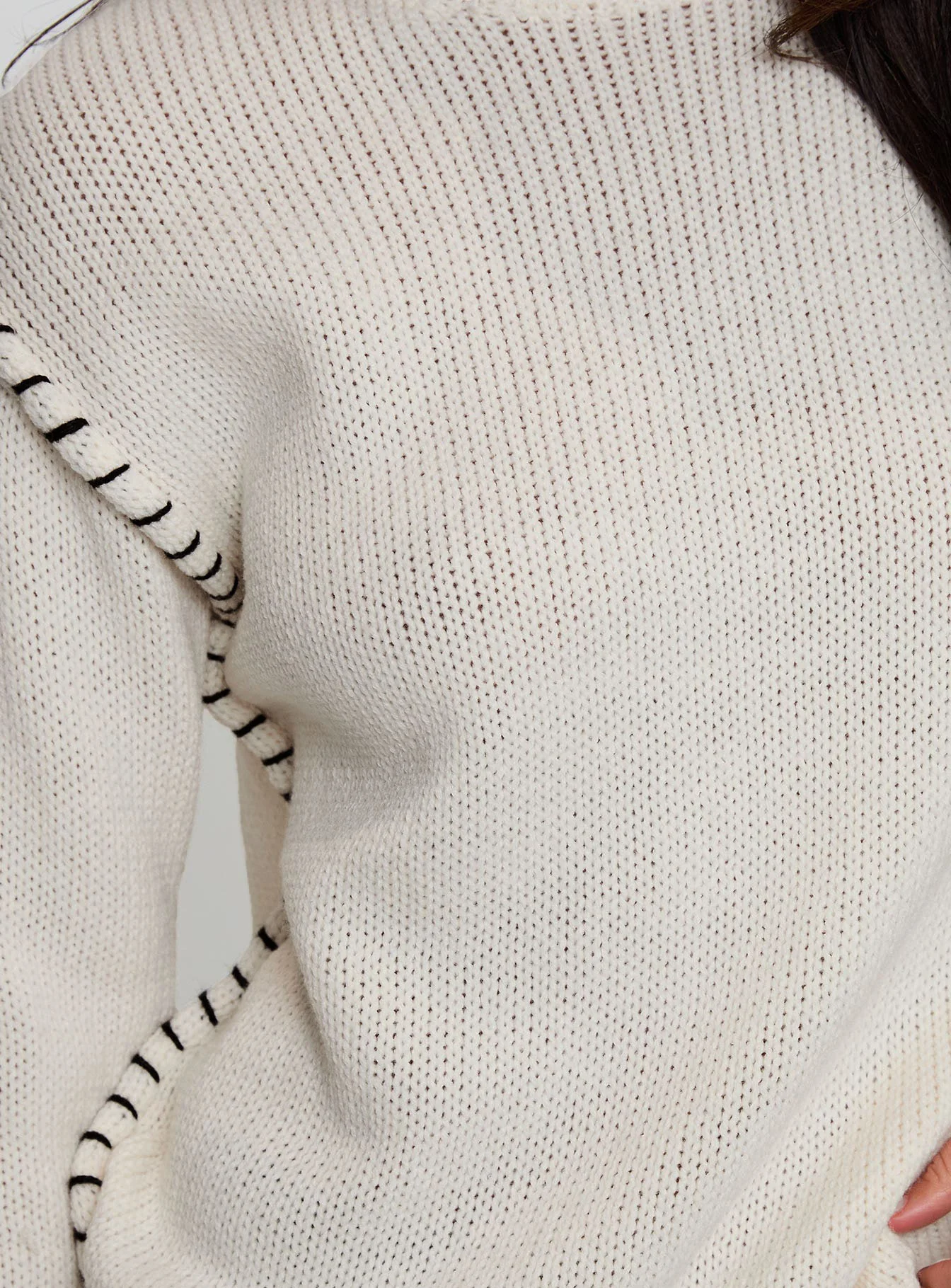Change The Weather Contrast Stitch Knit Sweater Cream - Image 5