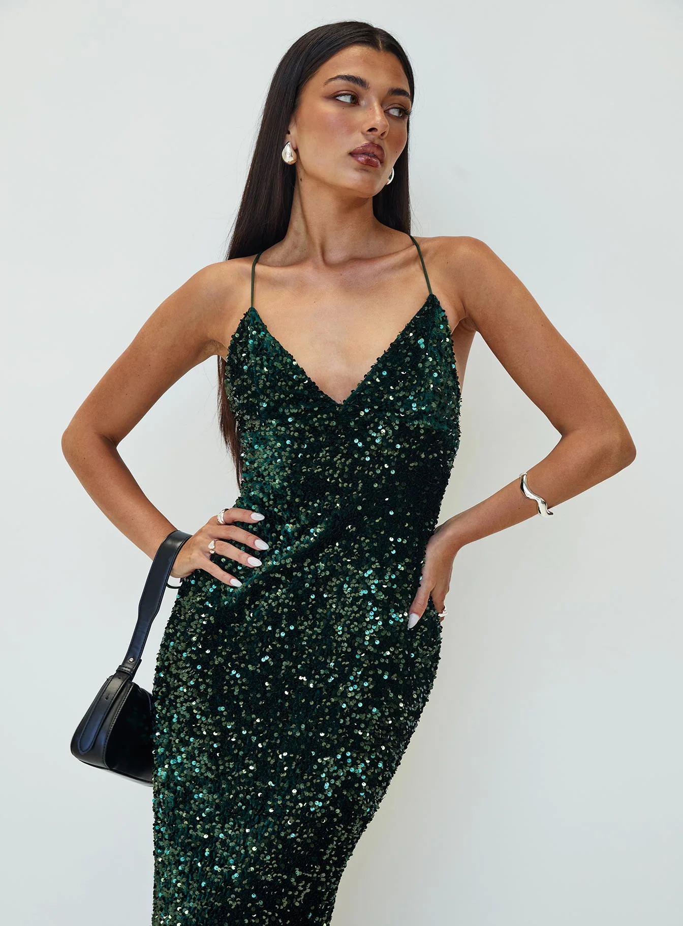 Charlette Sparkle Maxi Dress Dark Green - Image 5