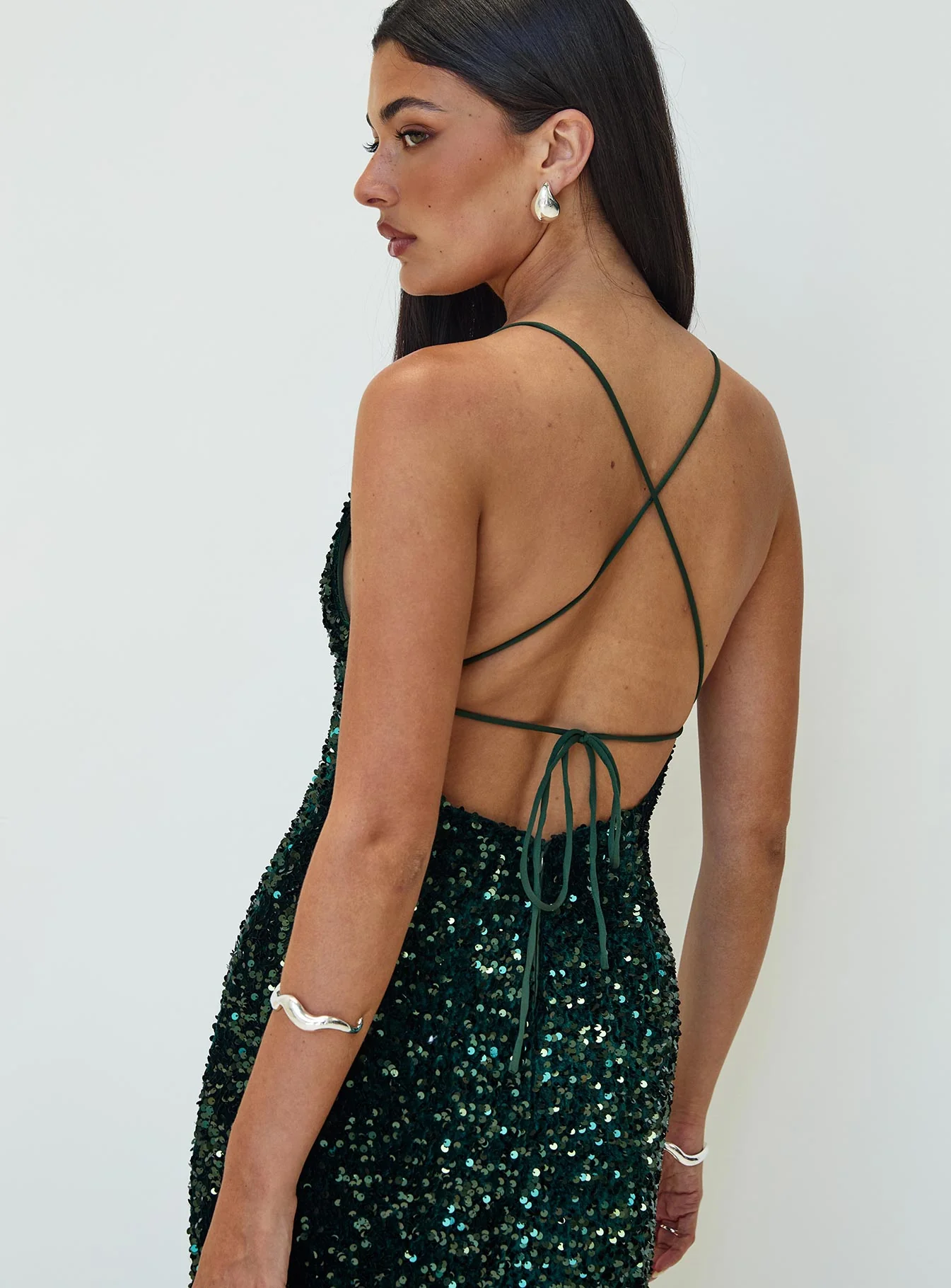 Charlette Sparkle Maxi Dress Dark Green - Image 7