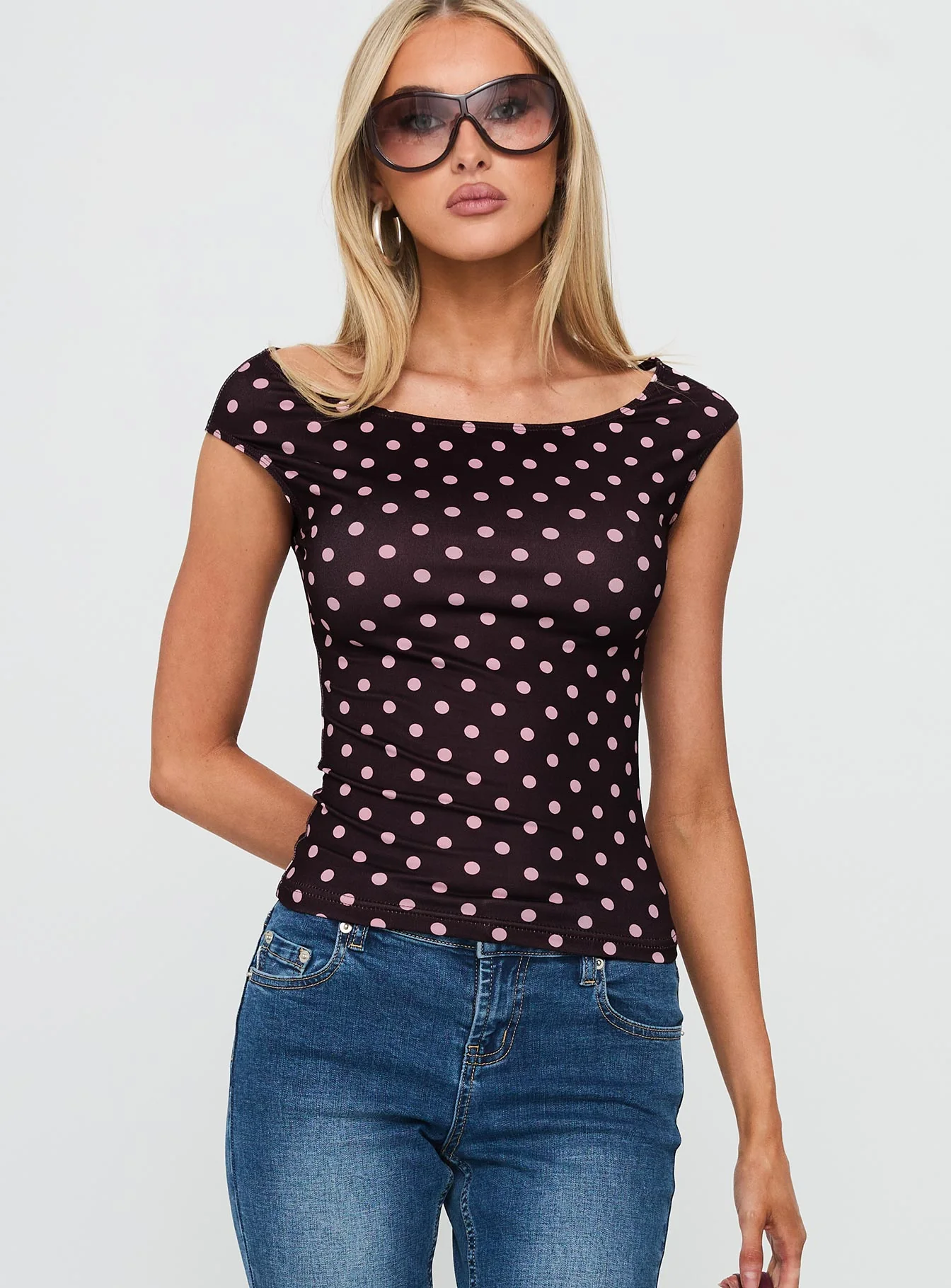 Cheirosa Off Shoulder Top Chocolate / Pink - Image 2