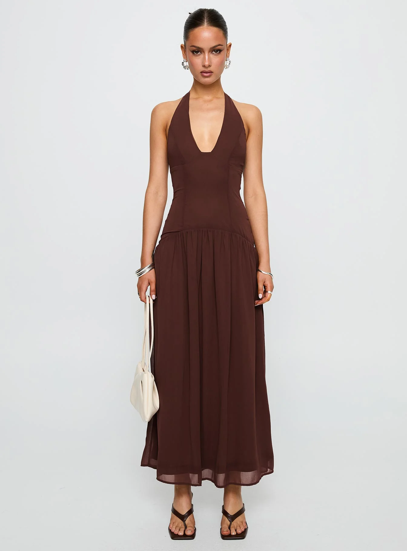 Chestnut Drop Waist Maxi Dress Brown - Image 7