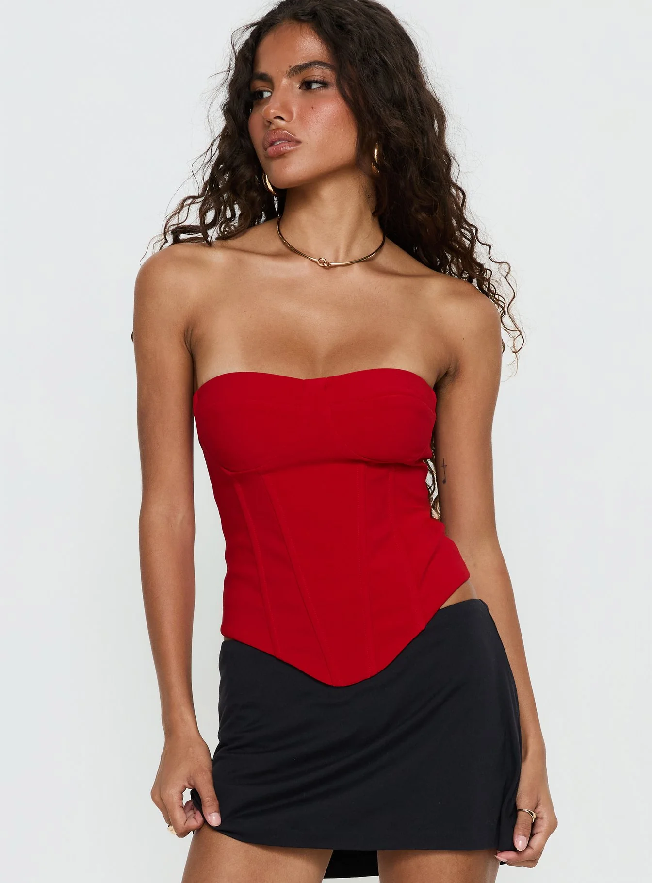 Chevon Strapless Corset Top Red - Image 2
