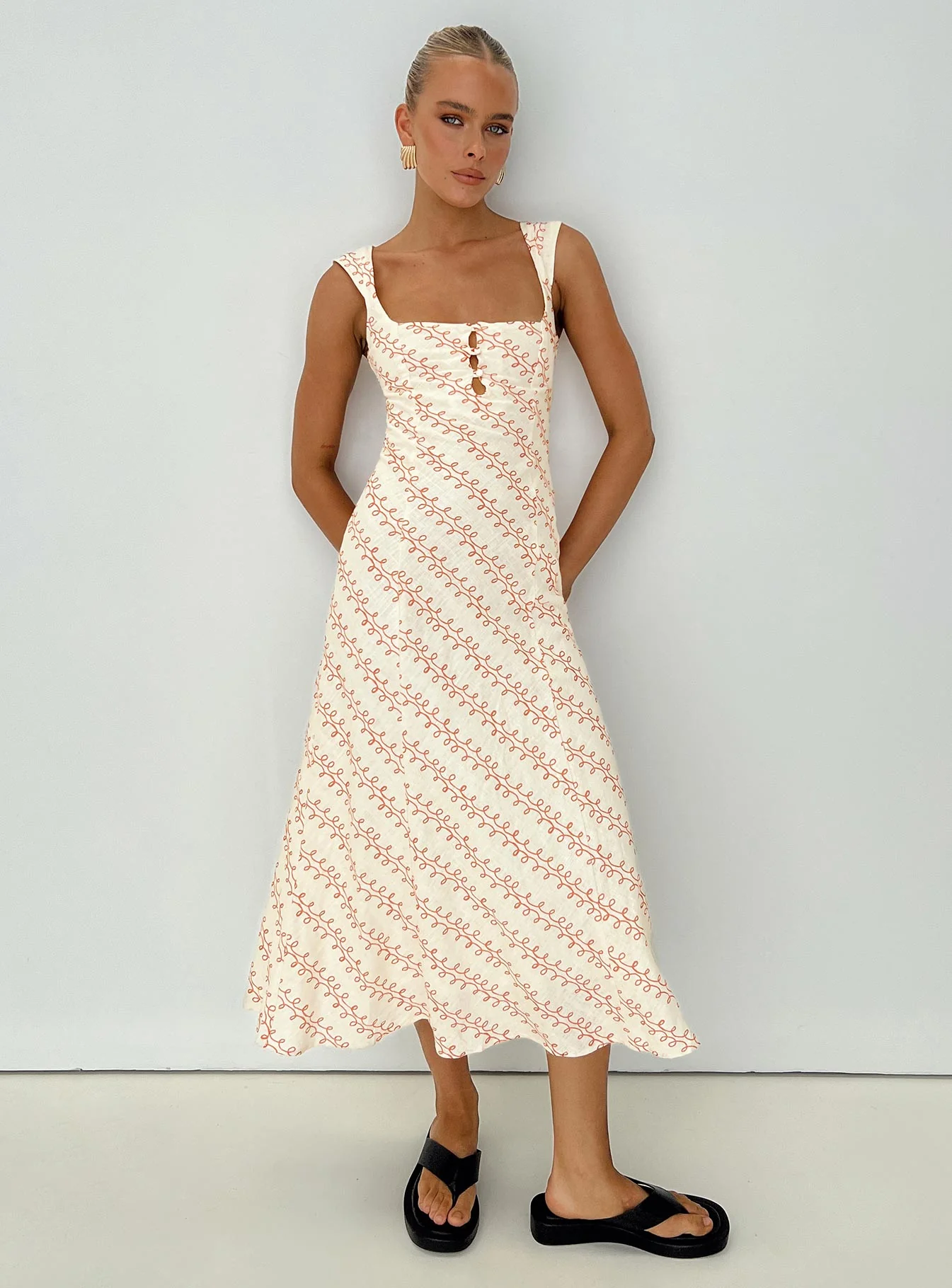Chosen Girl Linen Blend Midi Dress Multi - Image 8