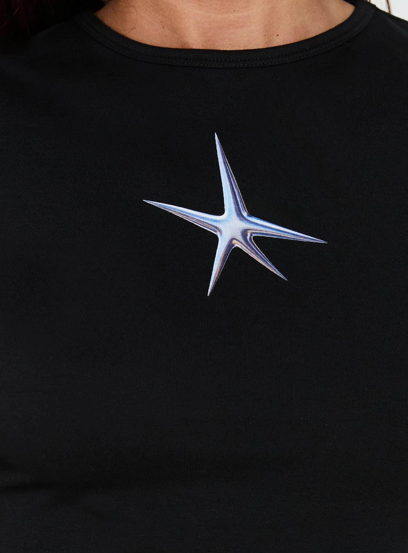 Chrome Star Graphic Baby Tee Black - Image 5