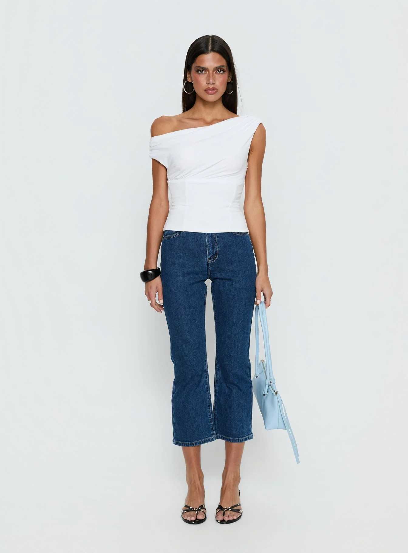Cindee High Rise Cropped Jeans Mid Blue Wash - Image 7