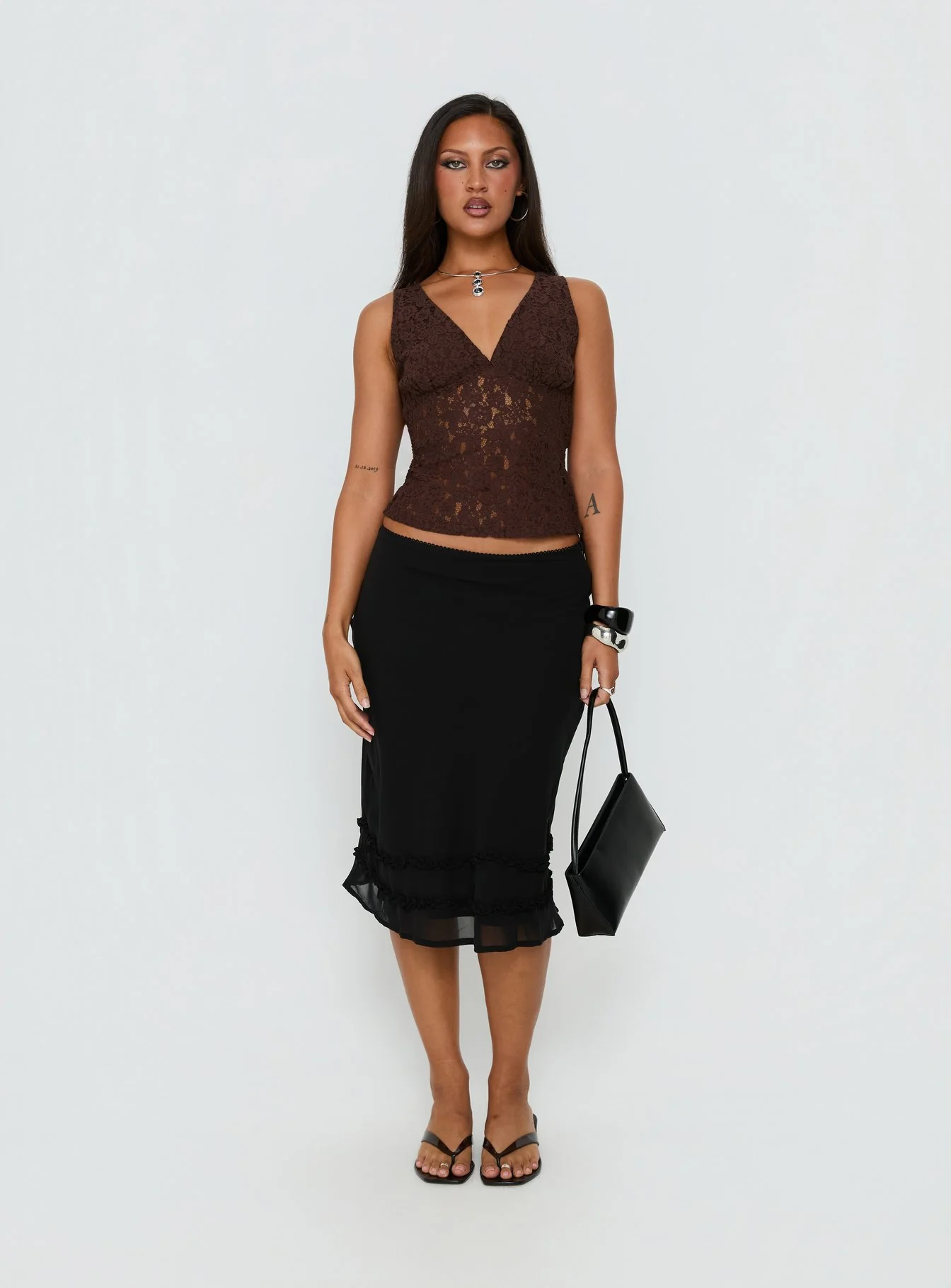 Clarabella Frill Midi Skirt Black - Image 2