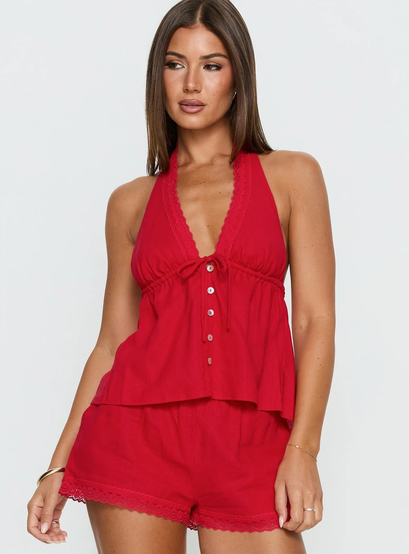 Cloud Crush Linen Halter Top Red - Image 2