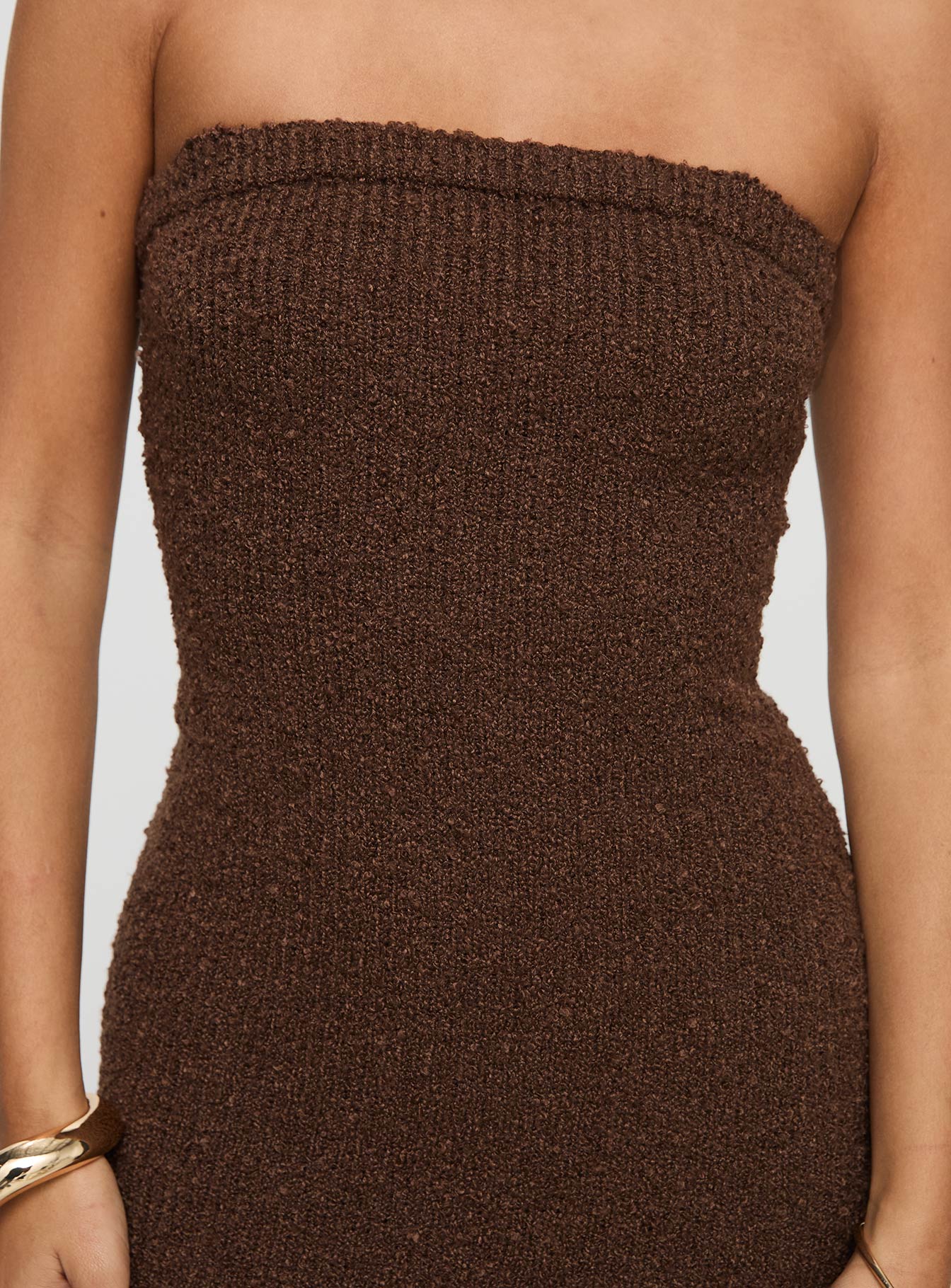 Cloud Strapless Boucle Maxi Dress Chocolate - Image 6