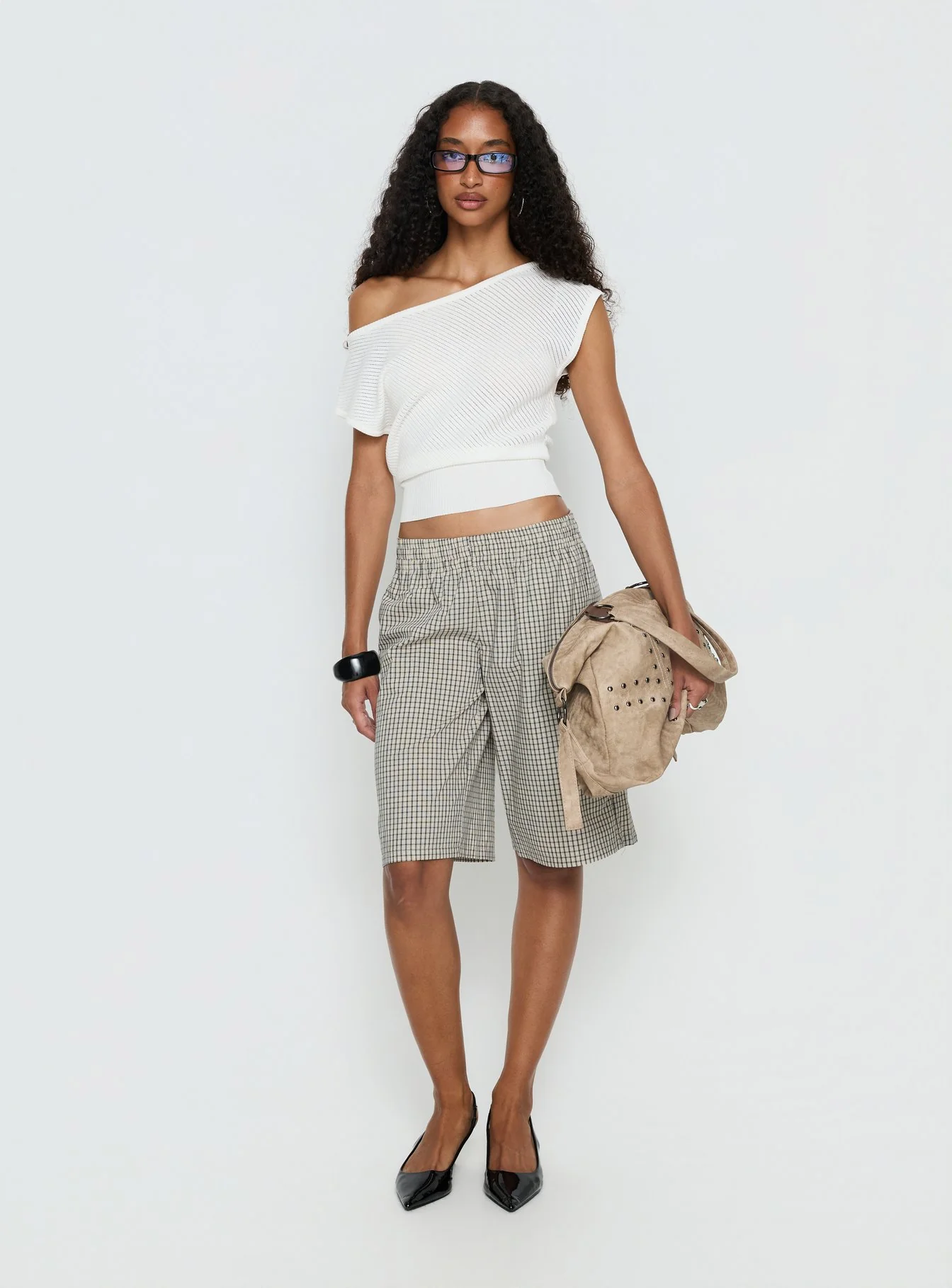 Cloud Tempo Boat Neck Cinched Knit Top White - Image 3
