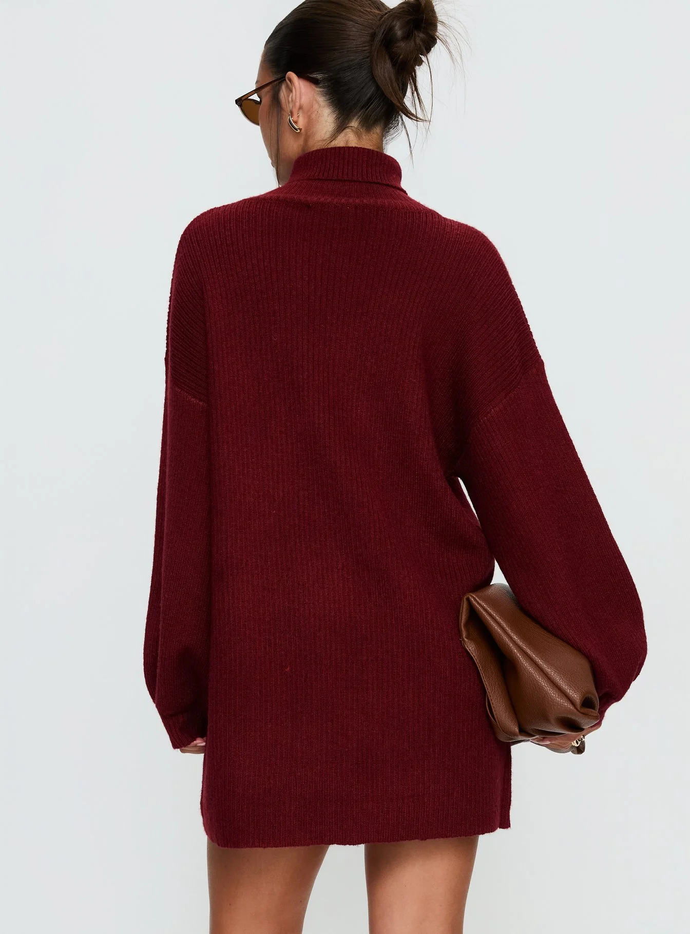 Coleena Long Sleeve Knit Mini Dress Burgundy - Image 4