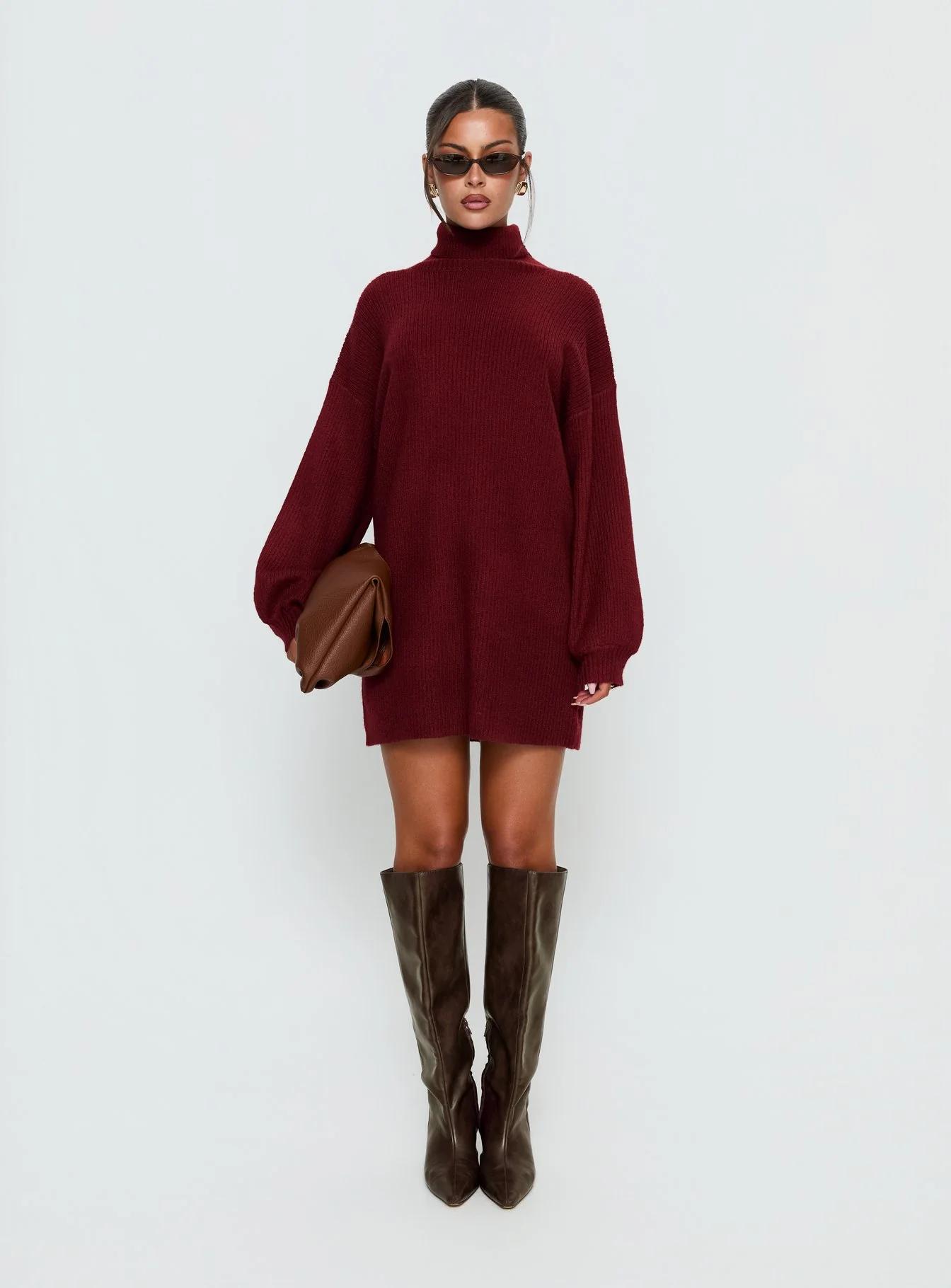 Coleena Long Sleeve Knit Mini Dress Burgundy - Image 6