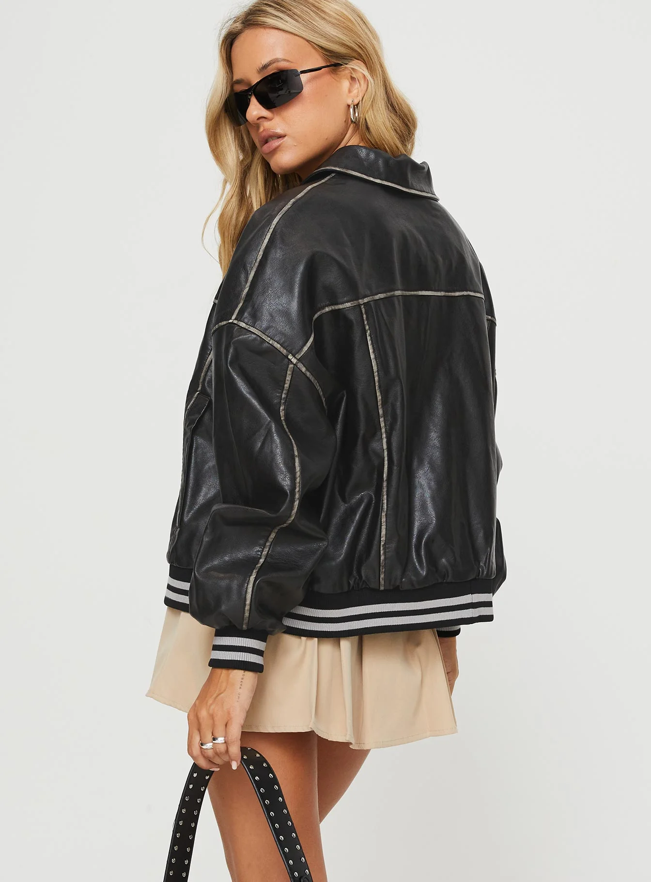 Cordae Faux Leather Jacket Washed Black - Image 5