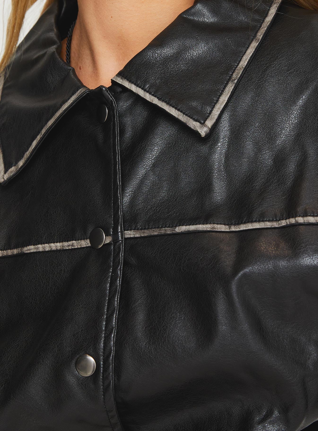 Cordae Faux Leather Jacket Washed Black - Image 6