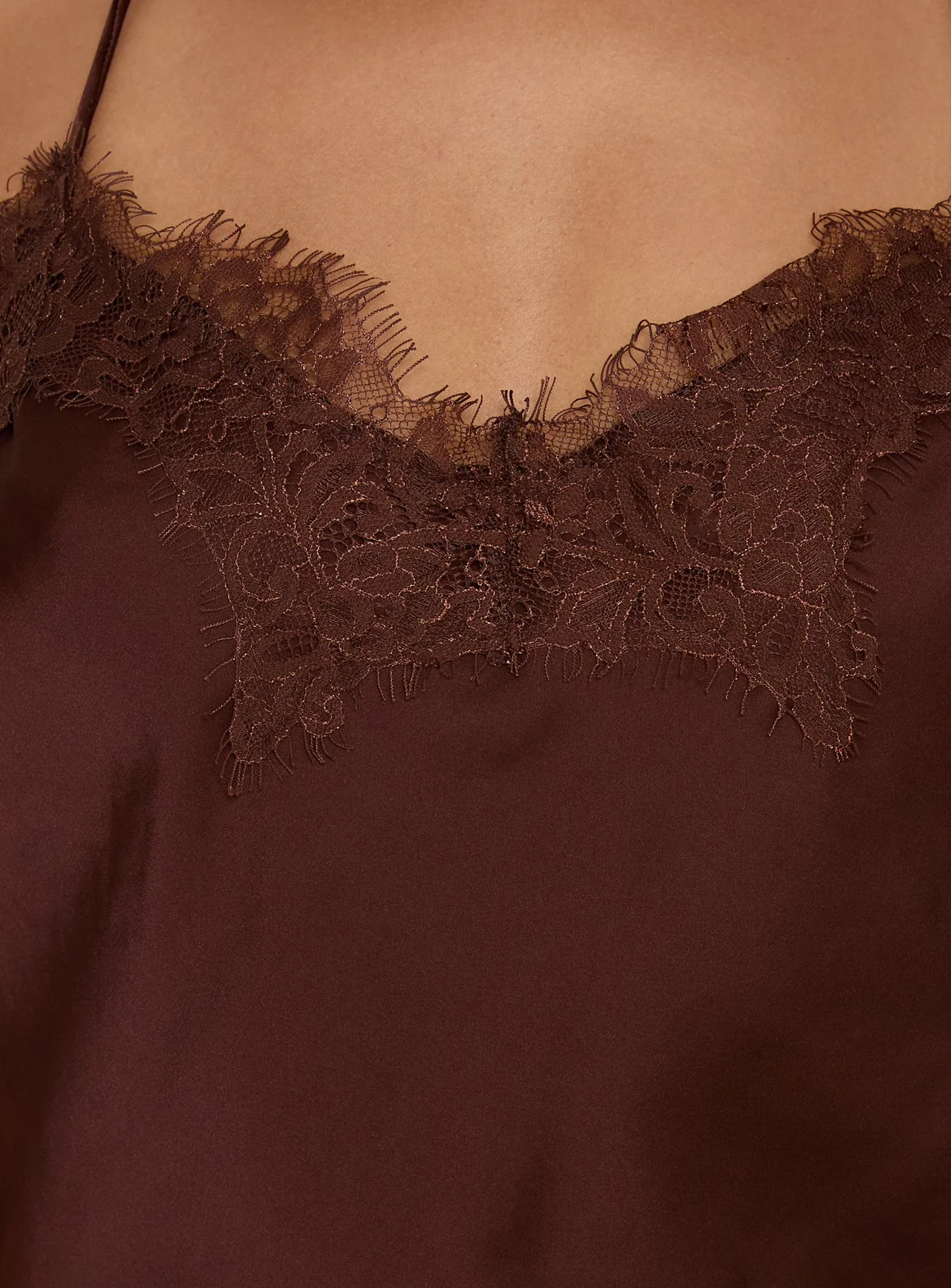 Cosetta Lace Trim Asymmetrical Cami Top Chocolate - Image 6
