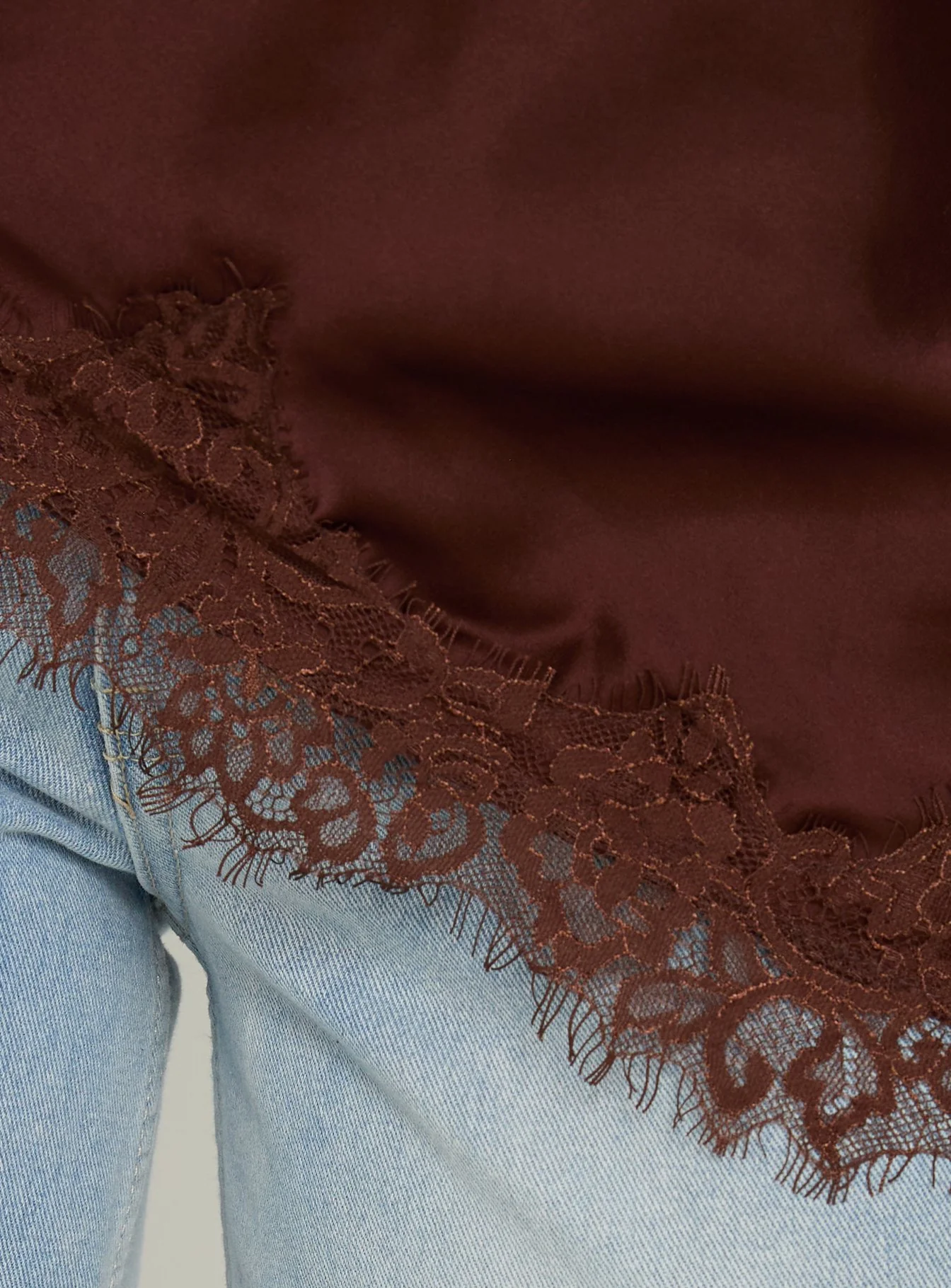 Cosetta Lace Trim Asymmetrical Cami Top Chocolate - Image 7
