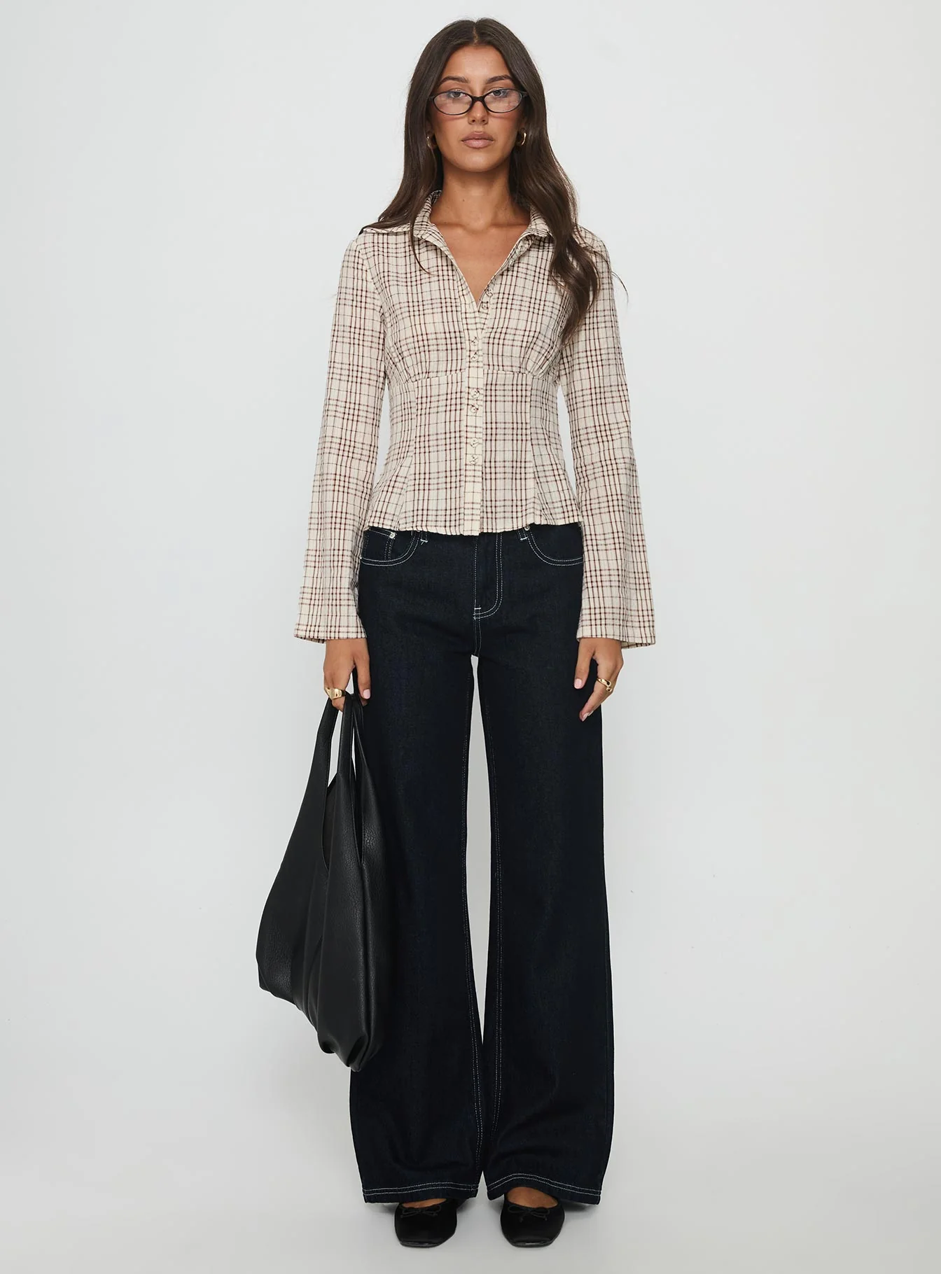 Cottesloe Long Sleeve Blouse Top Brown Check - Image 7