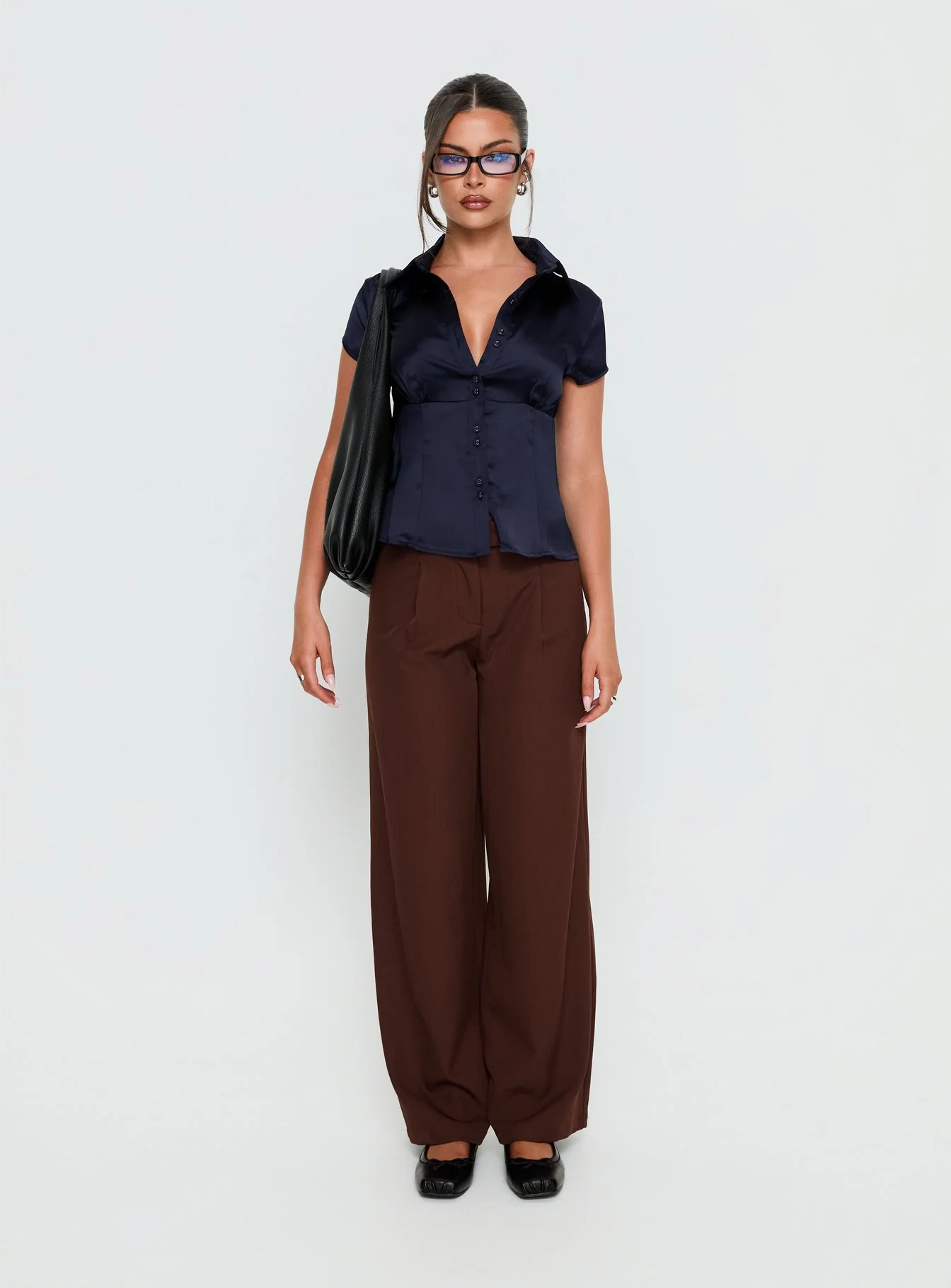 Cottesloe Satin Blouse Top Navy - Image 7
