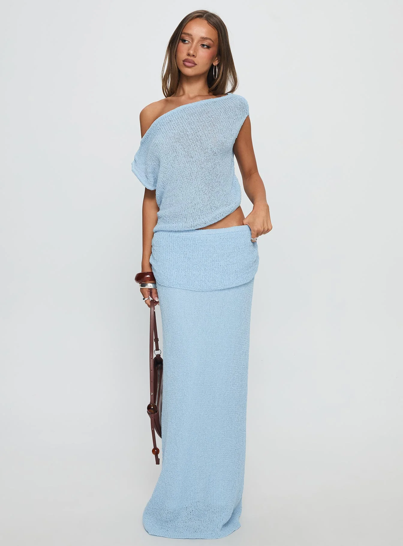 Courter Boucle Off Shoulder Top Blue - Image 2